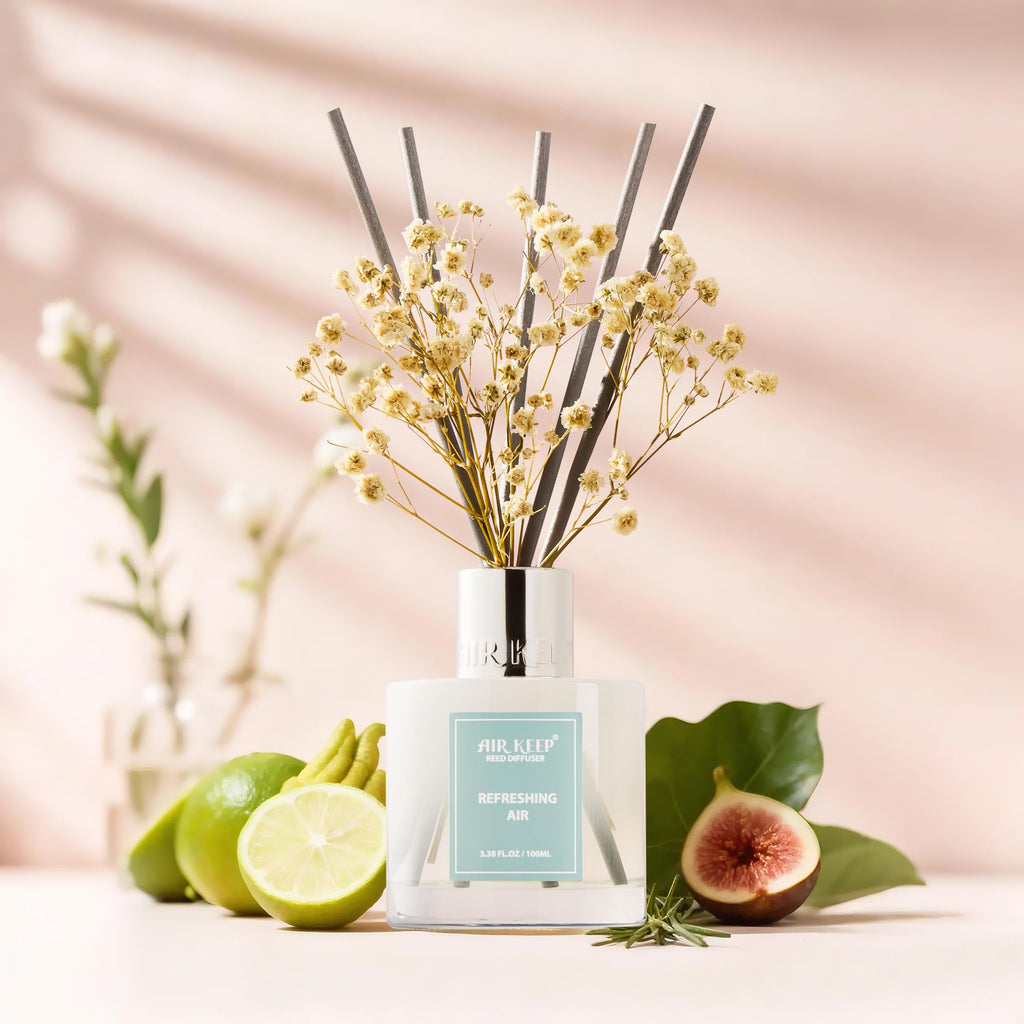 Airkeep Reed Diffuser Set,3.38 fl oz (100 ml) - Clean Linen Oil Diffusers with 8 Reed Sticks,Home Fragrance Reed Diffuser for Bathroom Shelf Decor