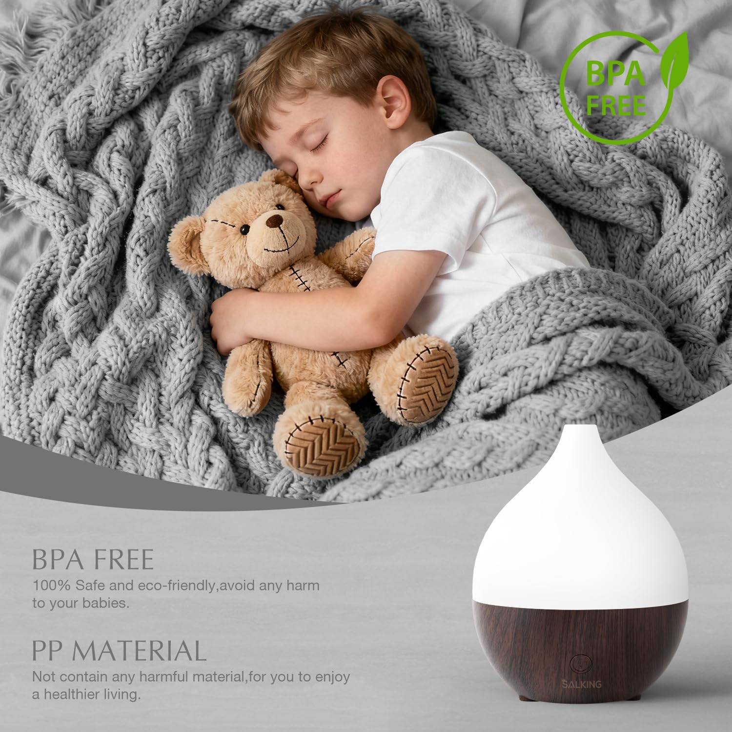 SALKING Essential Oil Diffuser, 100ml Small Aromatherapy Diffuser with Auto Shut-Off Function, Ultrasonic Diffusers for Essential Oils, Cool Mist Humidifier with Warm White Lights, for Office Home