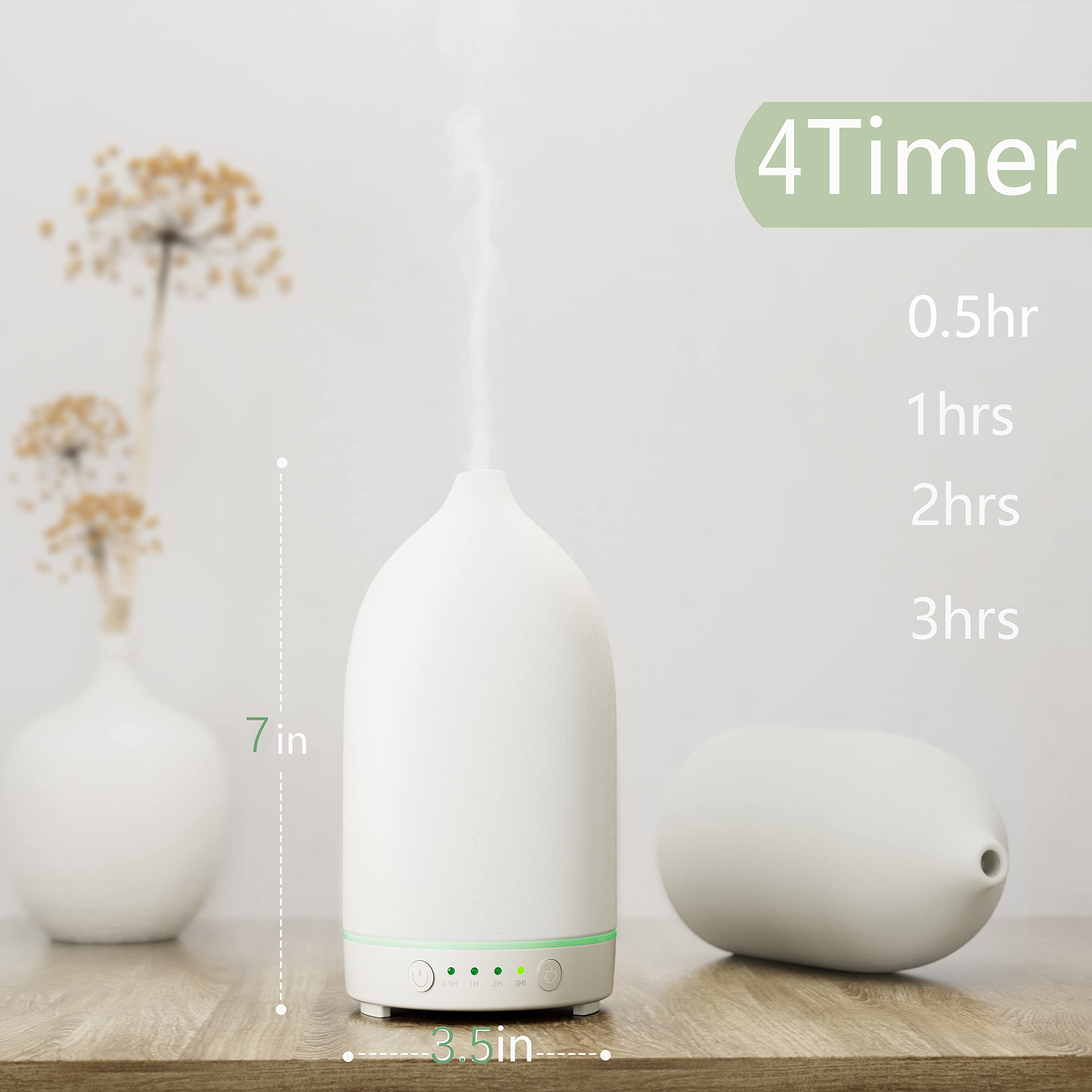 Essential Oil Diffusers,Handmade Ceramic Aromatherapy Diffuser for Room and 9 Colors Night Light for Home,Auto-Off (White)