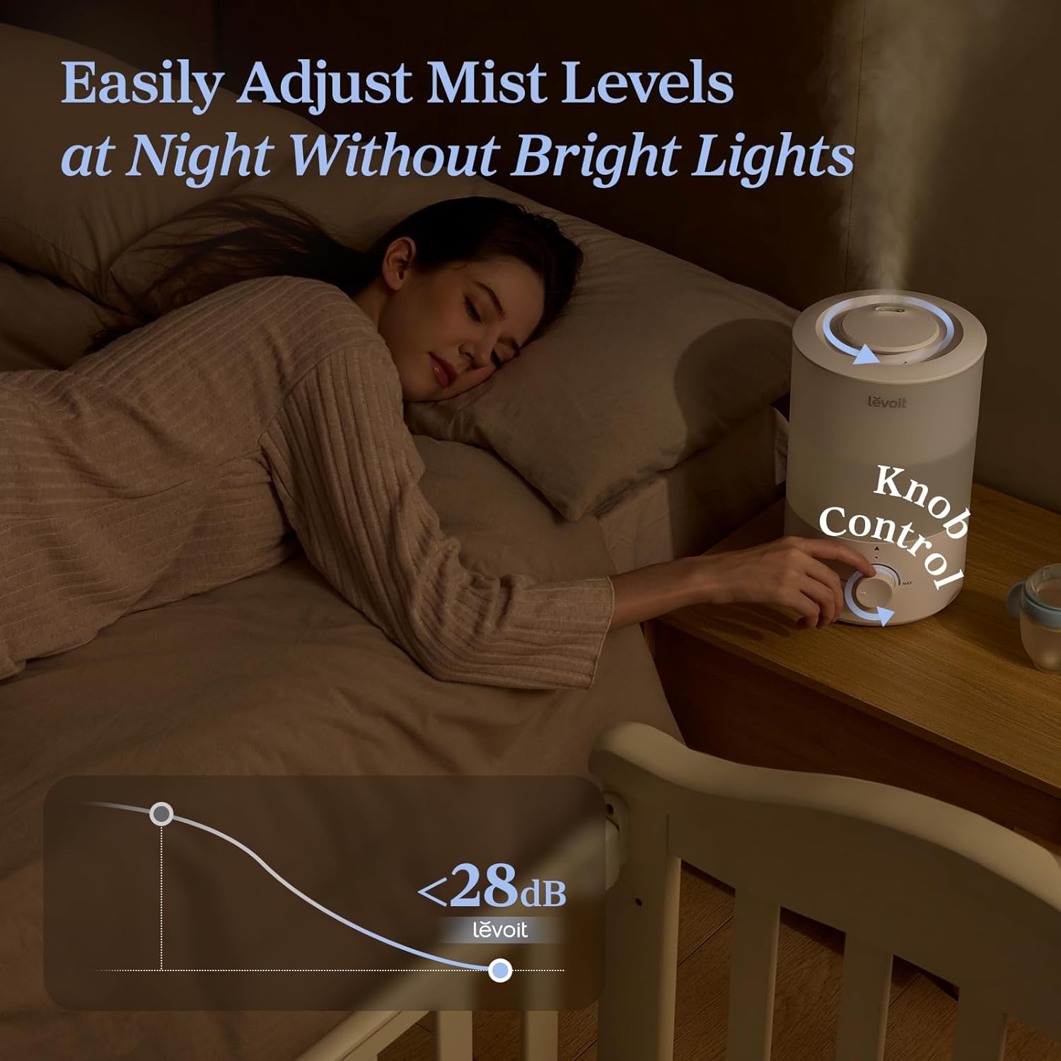 LEVOIT - Humidifiers for Bedroom - Quiet (3L Water Tank) - Cool Mist/Top Fill/Essential Oil Diffuser/25Watt - Home/Large Room - 360° Nozzle - Rapid Ultrasonic Humidification for Baby Nursery/Plant