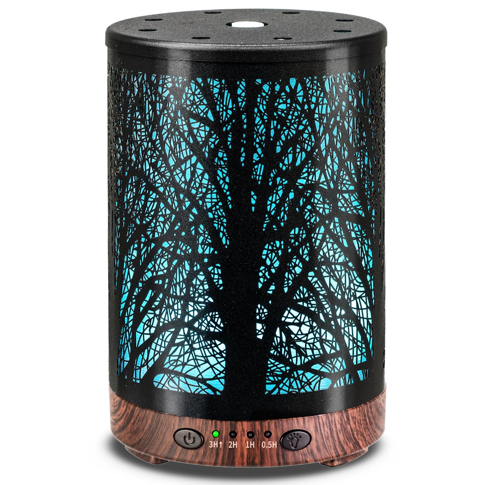 Essential Oil Diffuser 120ML Metal Aromatherapy Diffuser with Timer, Cool Mist Humidifier with Auto Shut-Off & 7 Color Lights for Home Office Spa (Tree)