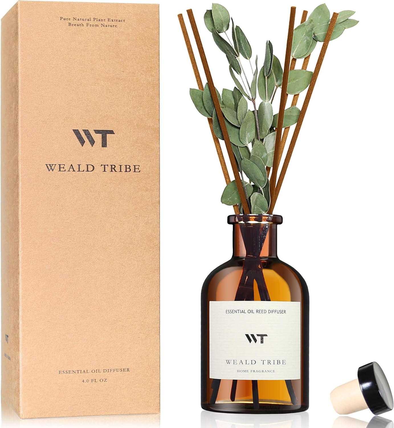 WEALD TRIBE Flower Reed Diffuser Set Eucalyptus & Lavender Scent For Bathroom Accessories Shelf Decor & Air Fresheners, Sticks Defusers With 4.0 fl oz Essential Oils, House Bedroom Office Decor & Gift