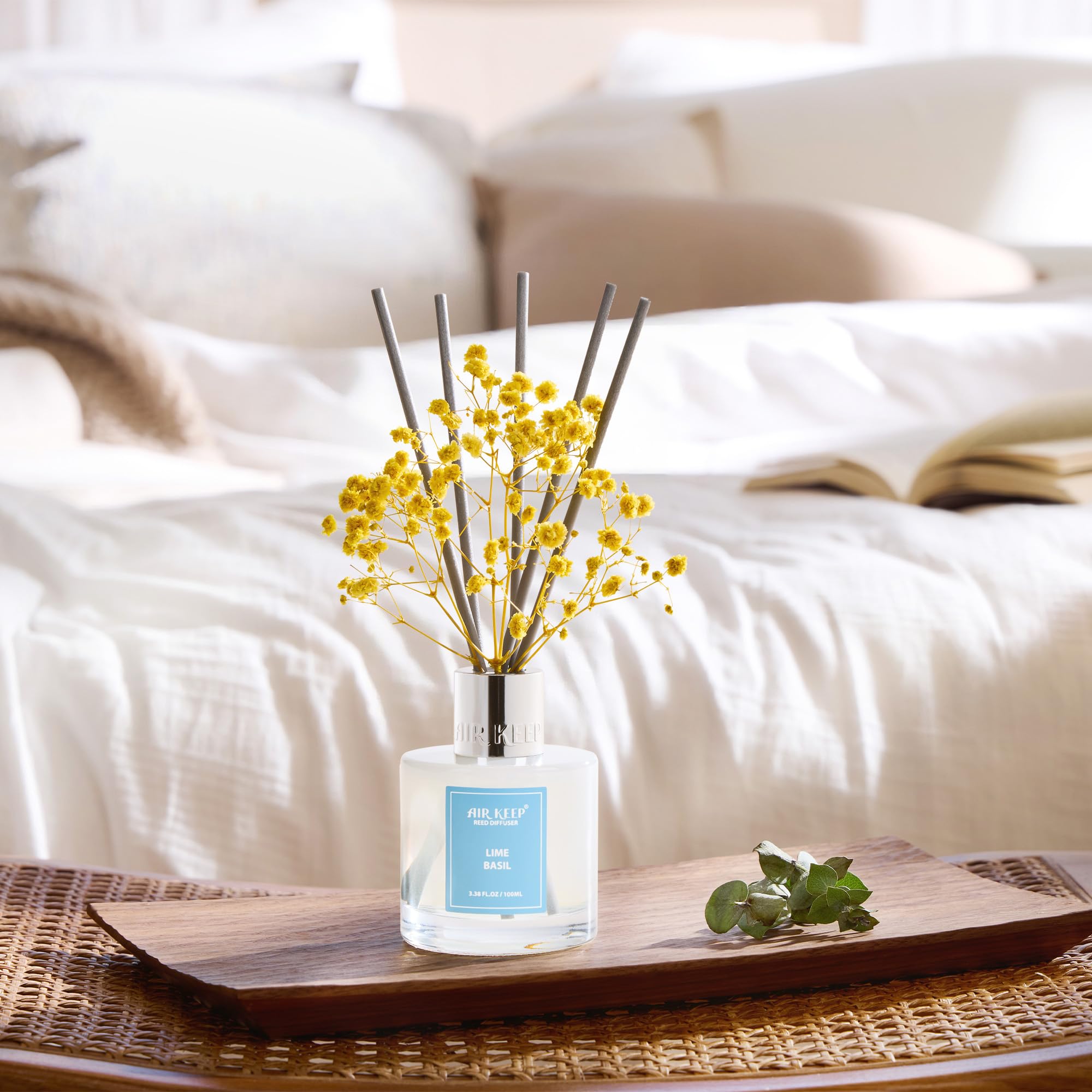 Airkeep Reed Diffuser Set,3.38 fl oz (100 ml) - Clean Linen Oil Diffusers with 8 Reed Sticks,Home Fragrance Reed Diffuser for Bathroom Shelf Decor