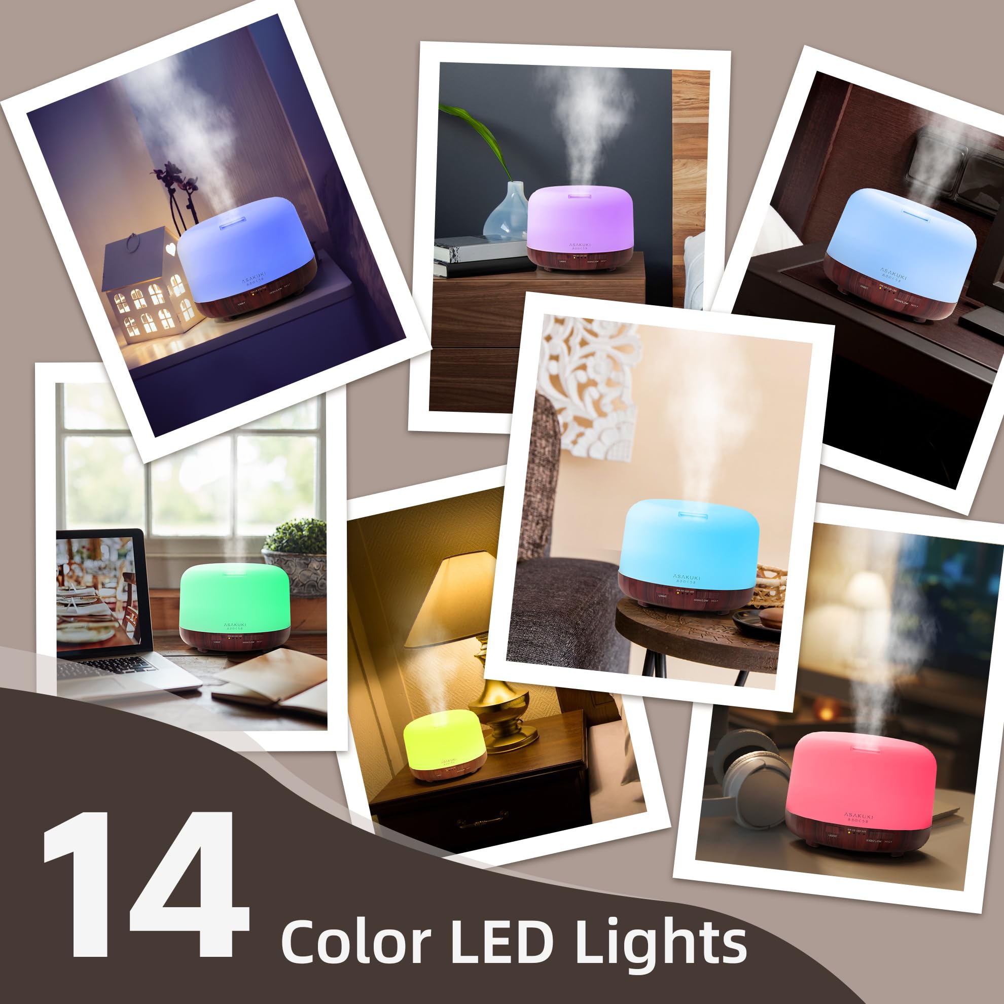 ASAKUKI Essential Oil Diffuser 500ml, Ultrasonic Aromatherapy Humidifier with Remote Control, 7 LED Colors, Timer & Auto-Off, Large Room Diffuser Valentine's Gift (Yellow)