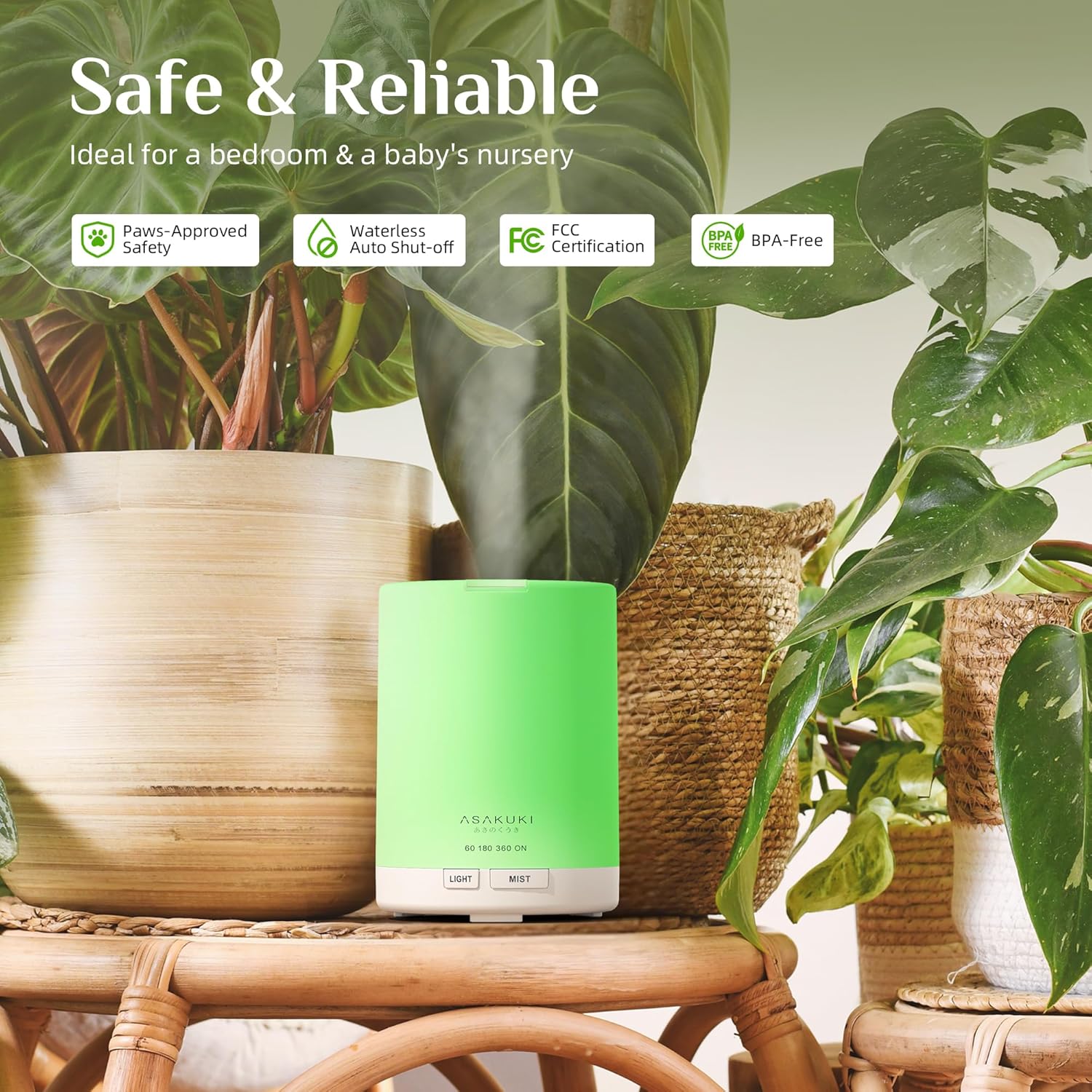 ASAKUKI 300ML Essential Oil Diffuser, Quiet 5-in-1 Premium Humidifier, Valentine's Day Gift, Home Fragrance Aroma Diffuser with 7 LED Color Changing Light and Auto-Off Switch -Light Brown