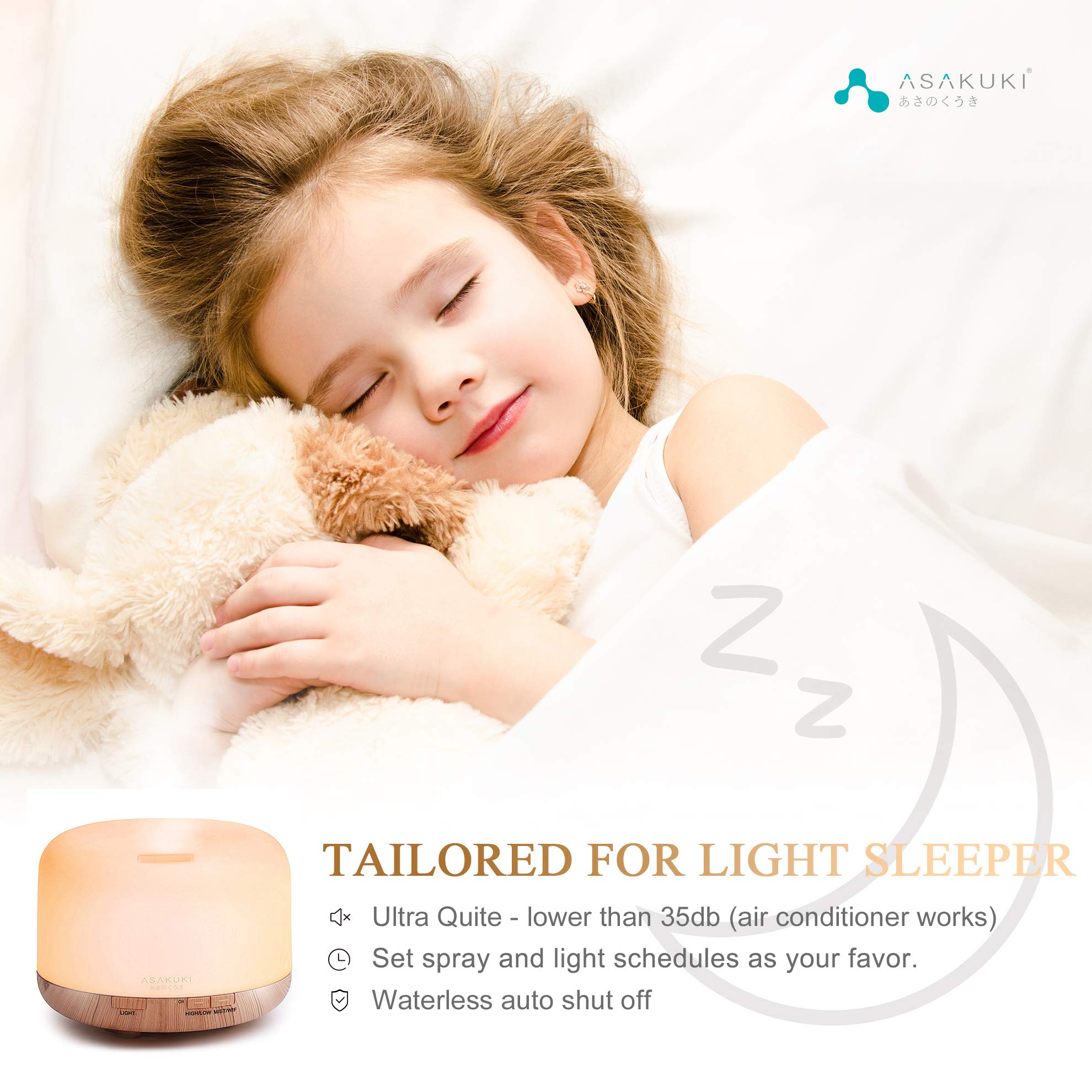 ASAKUKI Essential Oil Diffuser 500ml, Ultrasonic Aromatherapy Humidifier with Remote Control, 7 LED Colors, Timer & Auto-Off, Large Room Diffuser Valentine's Gift (Yellow)