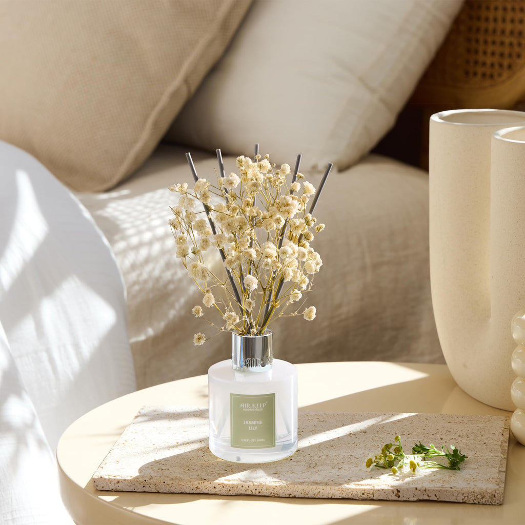 Airkeep Reed Diffuser Set,3.38 fl oz (100 ml) - Clean Linen Oil Diffusers with 8 Reed Sticks,Home Fragrance Reed Diffuser for Bathroom Shelf Decor