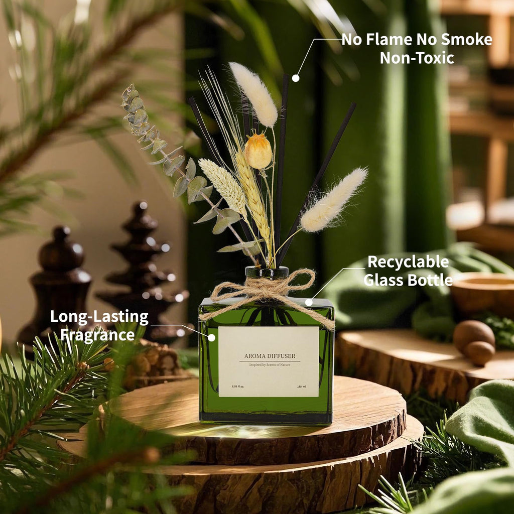 Reed Diffuser, 4 oz Earthy Sandalwood Scent Diffuser with 7 Sticks, Long Lasting Reed diffusers for Home, Elegant Fragrance for Bathroom Bedroom Office Decor, Air Fresh