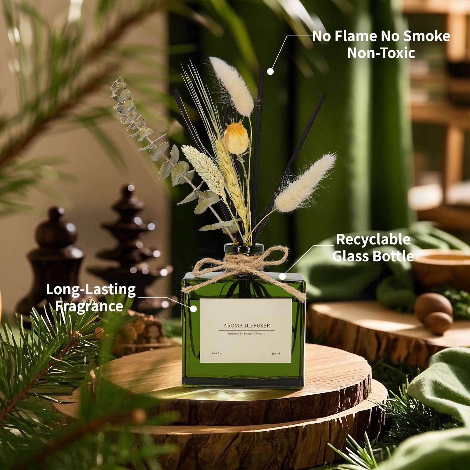 Reed Diffuser, 4 oz Earthy Sandalwood Scent Diffuser with 7 Sticks, Long Lasting Reed diffusers for Home, Elegant Fragrance for Bathroom Bedroom Office Decor, Air Fresh