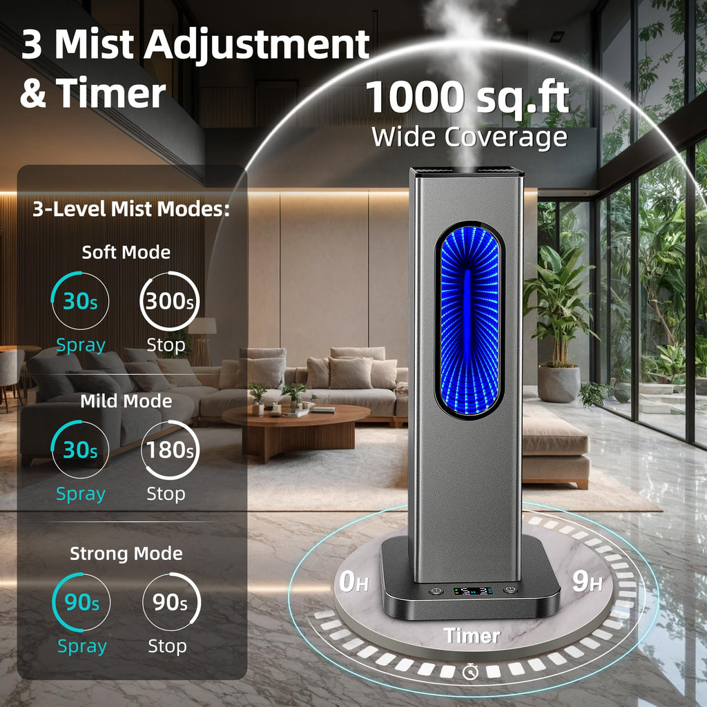 Waterless Essential Oil Diffuser, Rechargeable App Remote Control Scent Diffuser with LCD Screen, 1000 Sq Ft Coverage 3 Mist Levels Oil Diffuser with 7 LED Lights Timer for Hotel Home Office