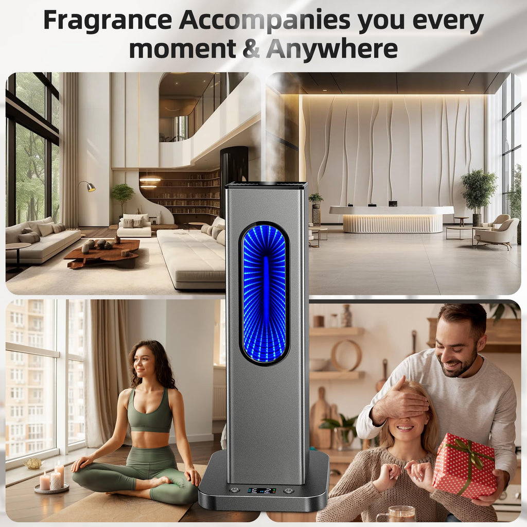 Waterless Essential Oil Diffuser, Rechargeable App Remote Control Scent Diffuser with LCD Screen, 1000 Sq Ft Coverage 3 Mist Levels Oil Diffuser with 7 LED Lights Timer for Hotel Home Office