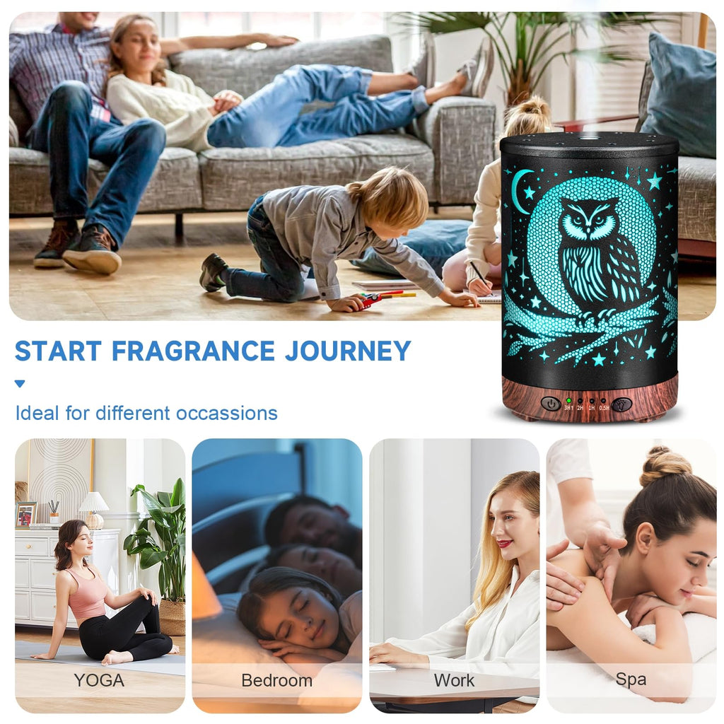 Essential Oil Diffuser 120ML Metal Aromatherapy Diffuser with Timer, Cool Mist Humidifier with Auto Shut-Off & 7 Color Lights for Home Office Spa (Tree)