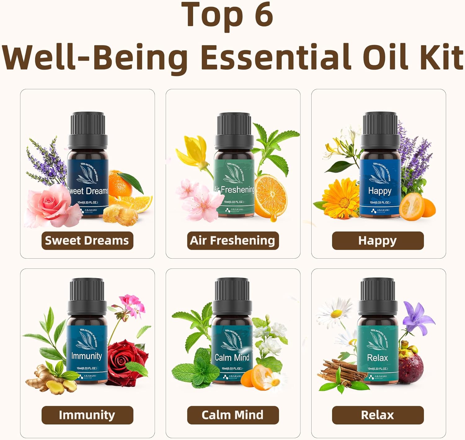 ASAKUKI 300ML Essential Oil Diffuser, Quiet 5-in-1 Premium Humidifier, Valentine's Day Gift, Home Fragrance Aroma Diffuser with 7 LED Color Changing Light and Auto-Off Switch -Light Brown