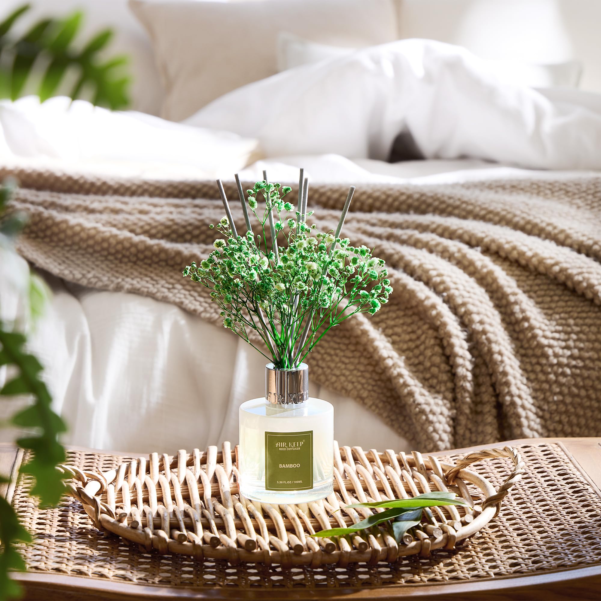 Airkeep Reed Diffuser Set,3.38 fl oz (100 ml) - Clean Linen Oil Diffusers with 8 Reed Sticks,Home Fragrance Reed Diffuser for Bathroom Shelf Decor