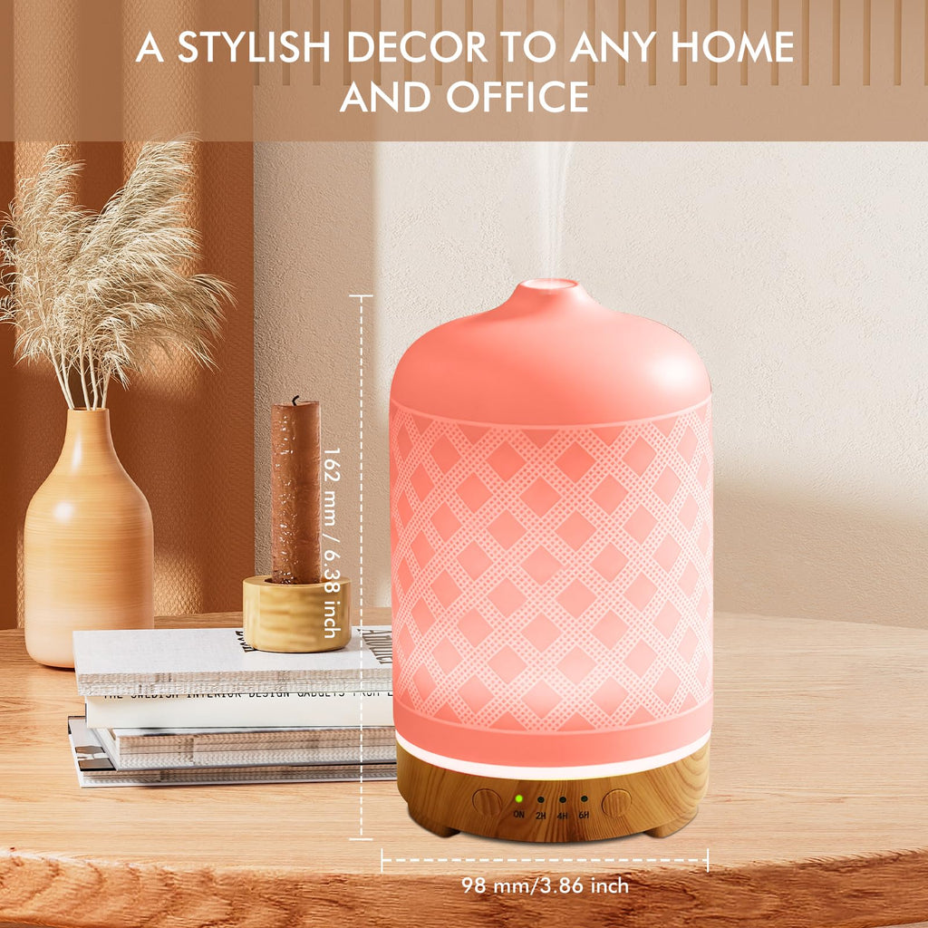 Essential Oil Diffuser 200ml-Ultrasonic Aroma Diffuser with 4 Timers, Aromatherapy Diffuser 7 Color LED Lights with Auto Shut-Off Protection for Home Office Yoga Valentine Gift (Ceramic White)