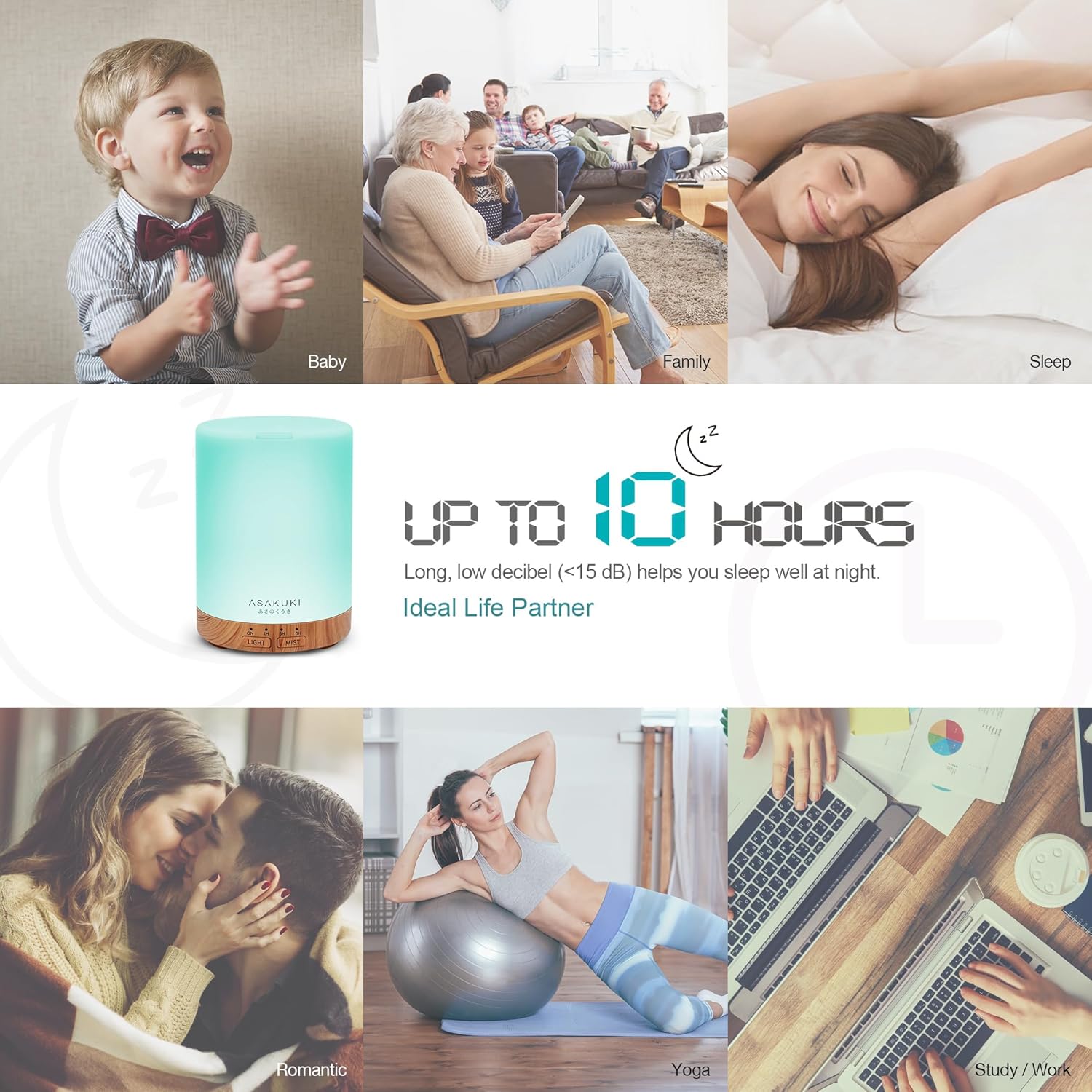 ASAKUKI 300ML Essential Oil Diffuser, Quiet 5-in-1 Premium Humidifier, Valentine's Day Gift, Home Fragrance Aroma Diffuser with 7 LED Color Changing Light and Auto-Off Switch -Light Brown