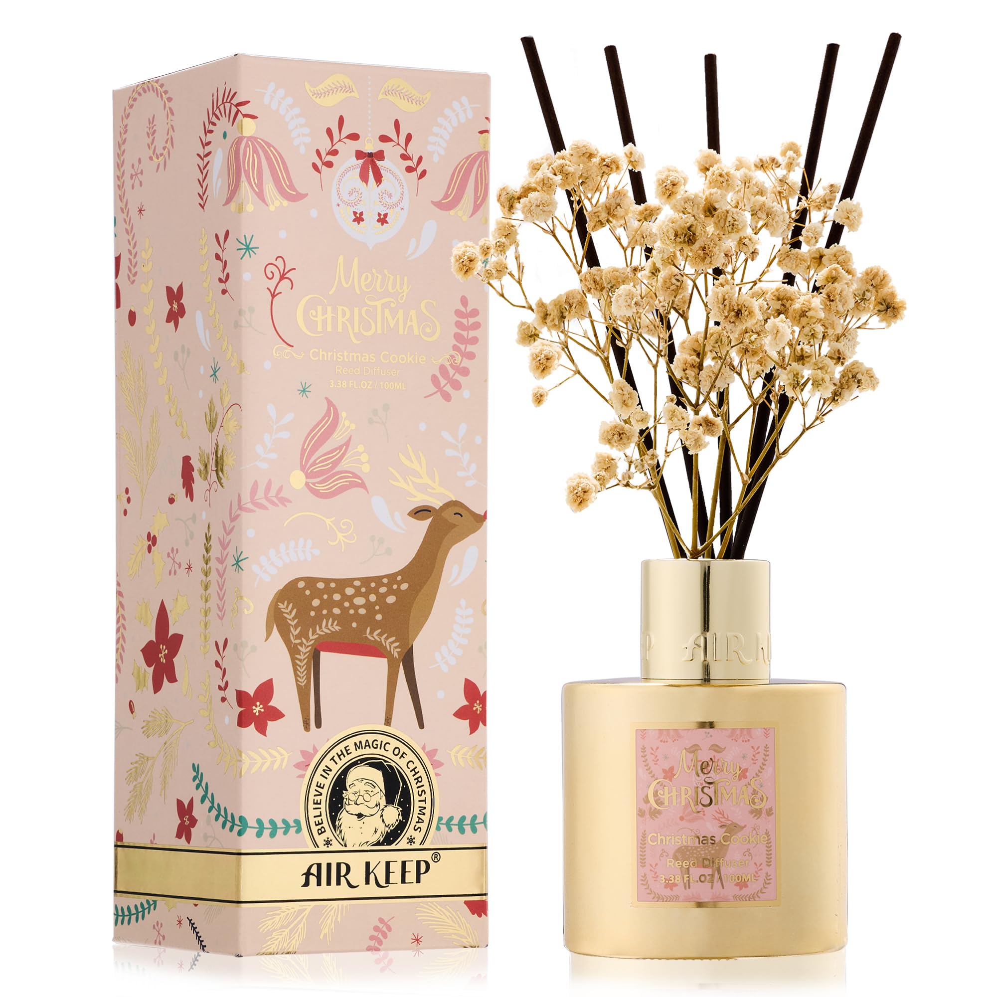 Airkeep Reed Diffuser Set,3.38 fl oz (100 ml) - Clean Linen Oil Diffusers with 8 Reed Sticks,Home Fragrance Reed Diffuser for Bathroom Shelf Decor