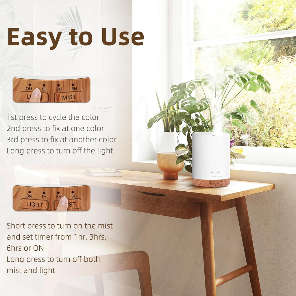 ASAKUKI 300ML Essential Oil Diffuser, Quiet 5-in-1 Premium Humidifier, Valentine's Day Gift, Home Fragrance Aroma Diffuser with 7 LED Color Changing Light and Auto-Off Switch -Light Brown