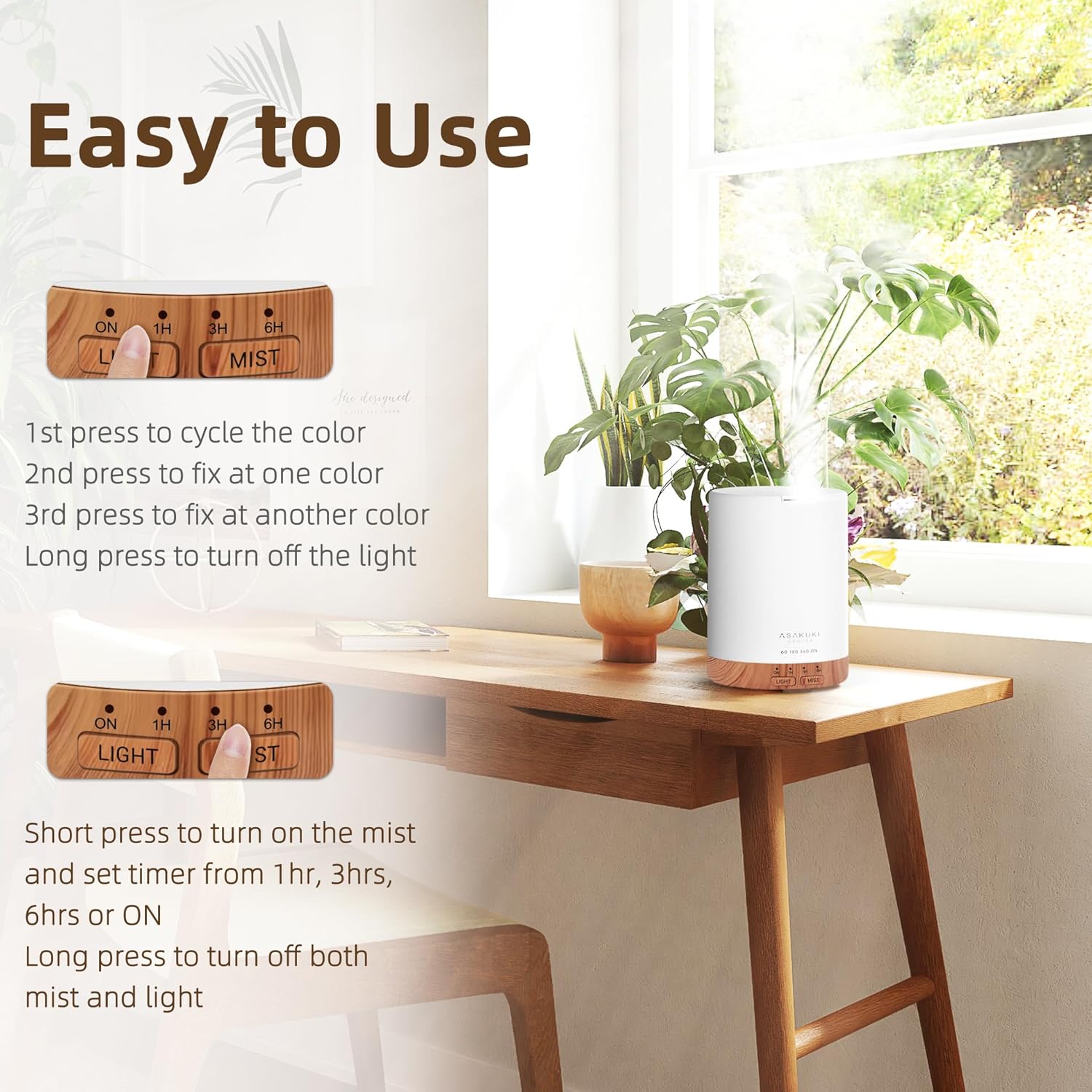 ASAKUKI 300ML Essential Oil Diffuser, Quiet 5-in-1 Premium Humidifier, Valentine's Day Gift, Home Fragrance Aroma Diffuser with 7 LED Color Changing Light and Auto-Off Switch -Light Brown