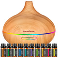 InnoGear Aromatherapy Diffuser & 10 Essential Oils Set, 400ml Diffuser Ultrasonic Diffuser Cool Mist Humidifier with 4 Timers 7 Colors Light Waterless Auto Off for Large Room Office, Dark Wood Grain