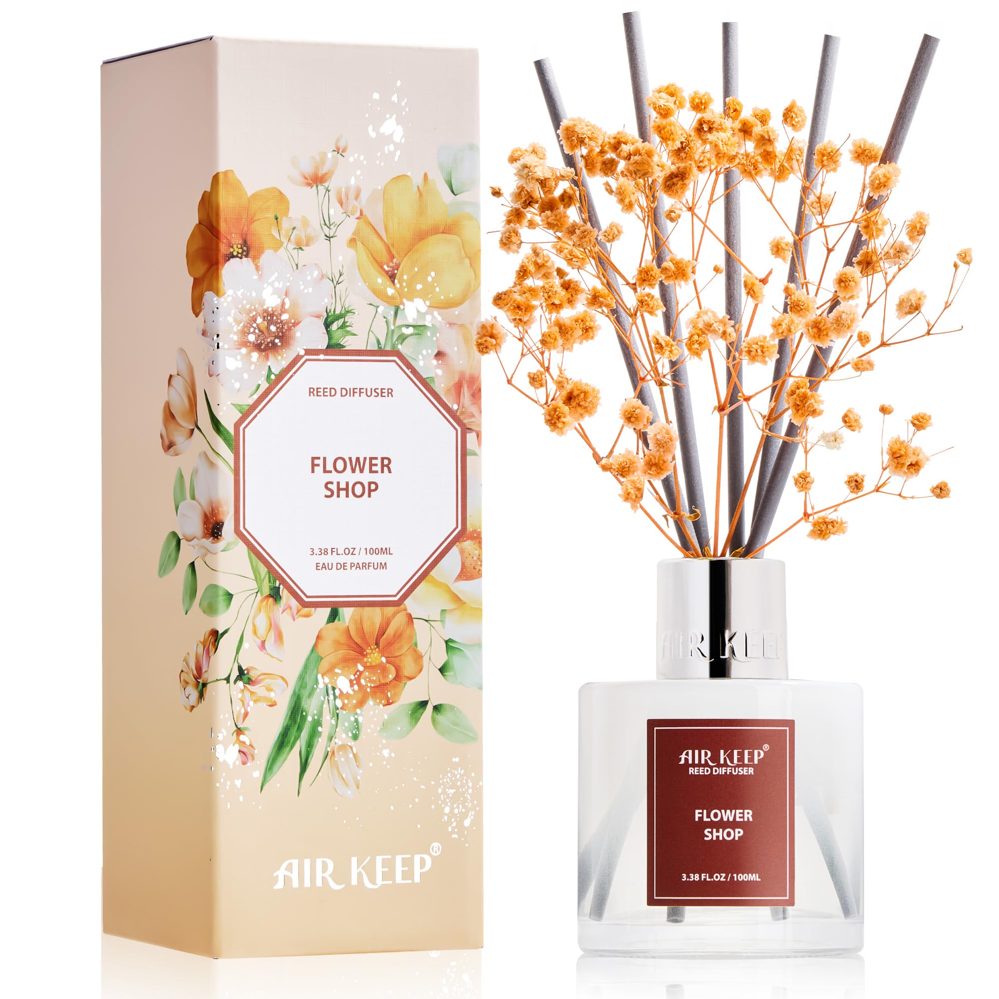 Airkeep Reed Diffuser Set,3.38 fl oz (100 ml) - Clean Linen Oil Diffusers with 8 Reed Sticks,Home Fragrance Reed Diffuser for Bathroom Shelf Decor