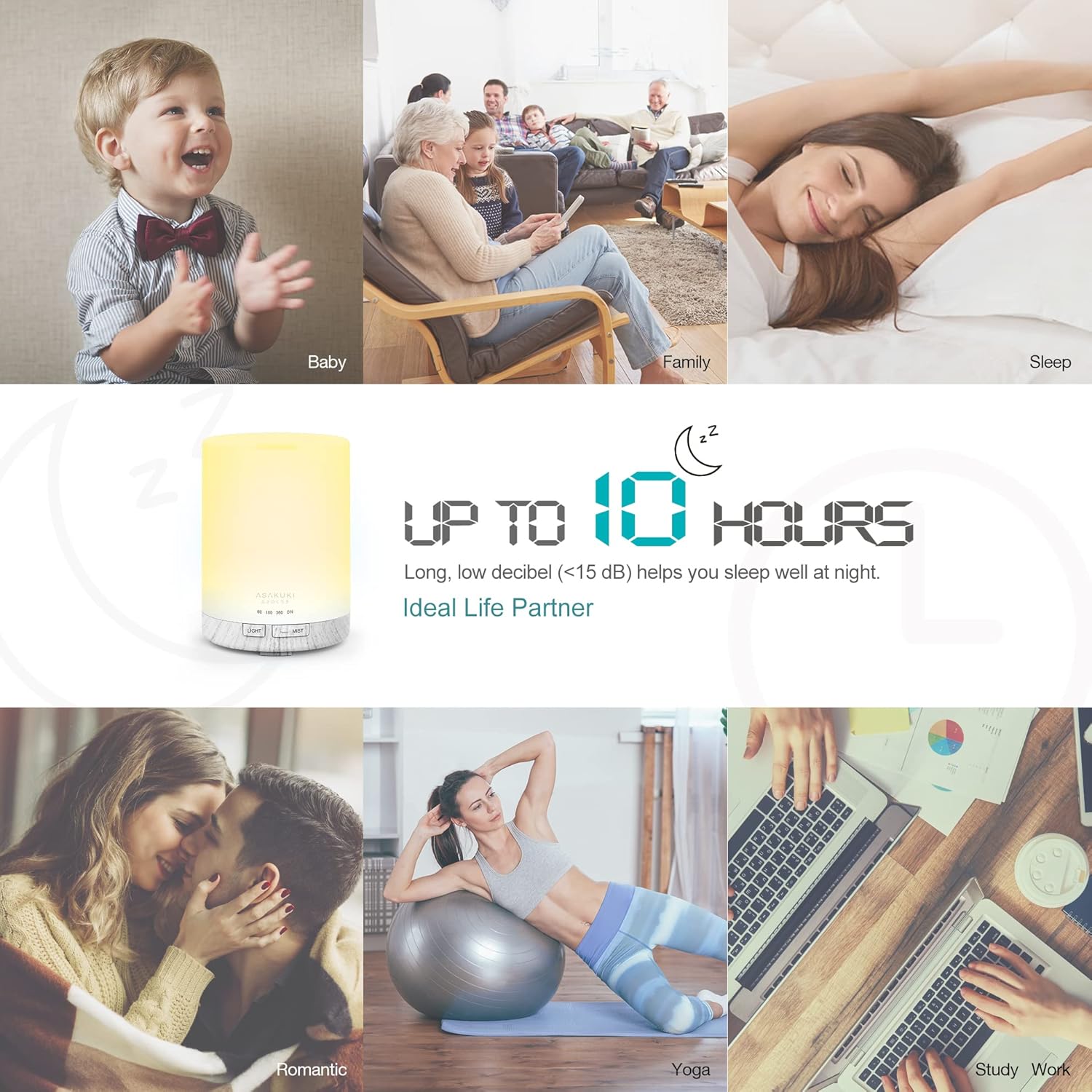 ASAKUKI 300ML Essential Oil Diffuser, Quiet 5-in-1 Premium Humidifier, Valentine's Day Gift, Home Fragrance Aroma Diffuser with 7 LED Color Changing Light and Auto-Off Switch -Light Brown