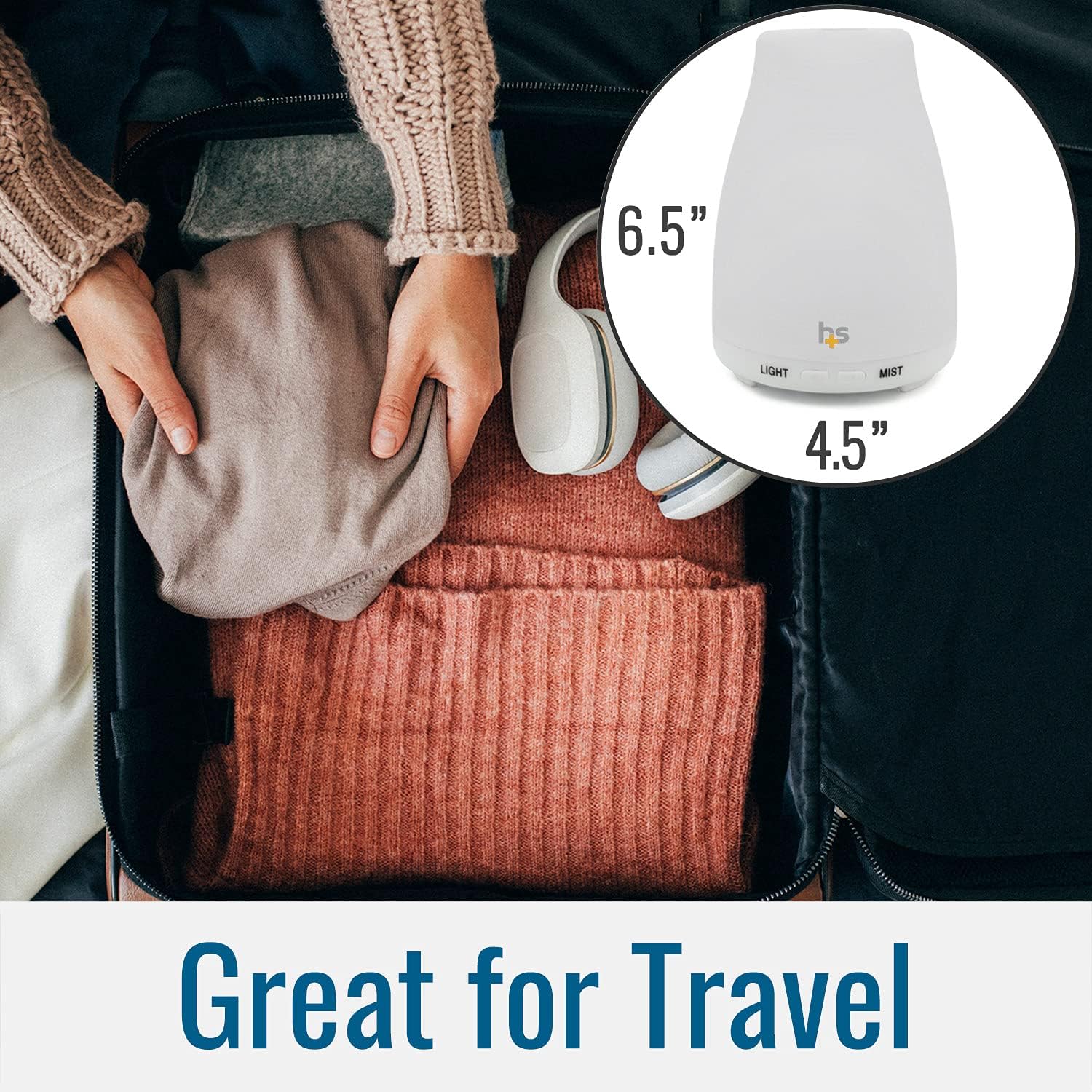 HealthSmart 500ML Essential Oil Diffuser for Large Rooms, Cool Mist Humidifier and Aromatherapy Diffuser, Adjustable Timer, Mist Mode and 7 LED Light Colors, White (Pack of 1)