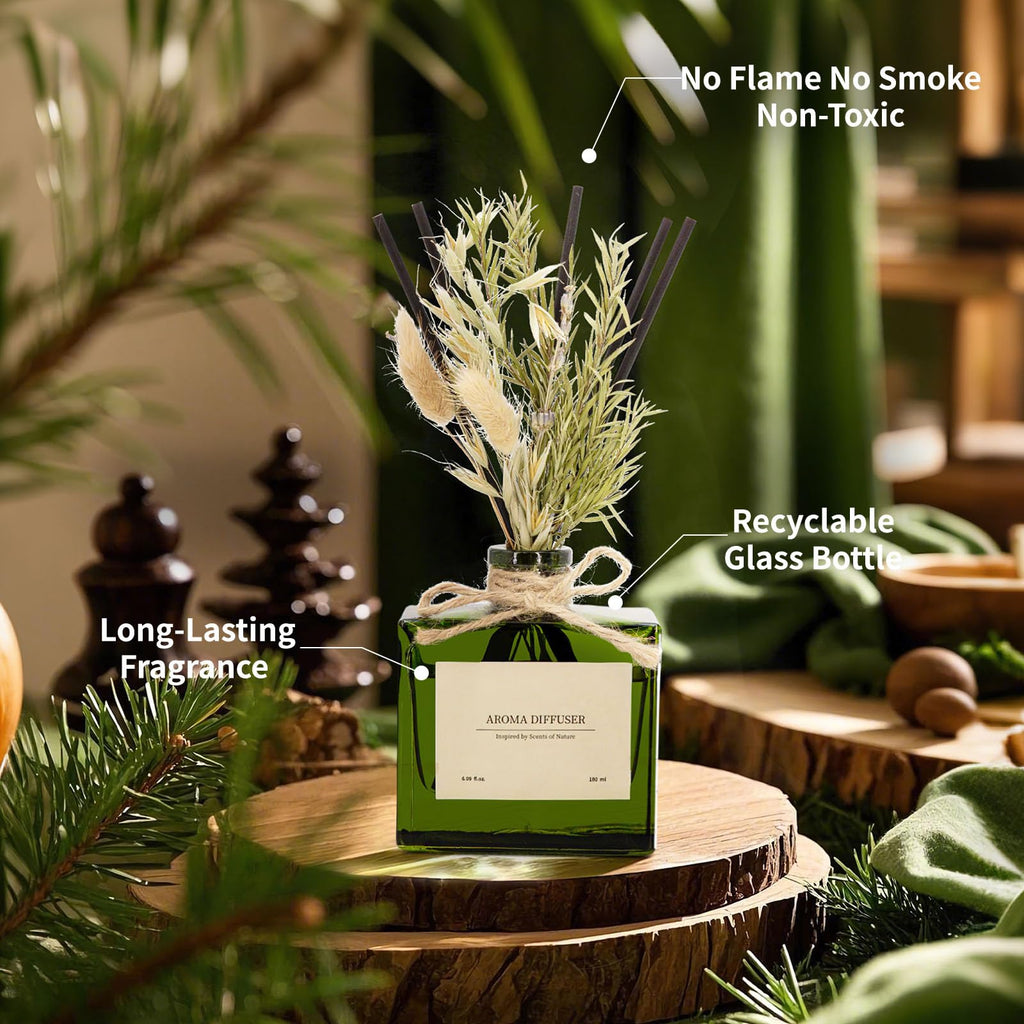 Reed Diffuser, 4 oz Earthy Sandalwood Scent Diffuser with 7 Sticks, Long Lasting Reed diffusers for Home, Elegant Fragrance for Bathroom Bedroom Office Decor, Air Fresh