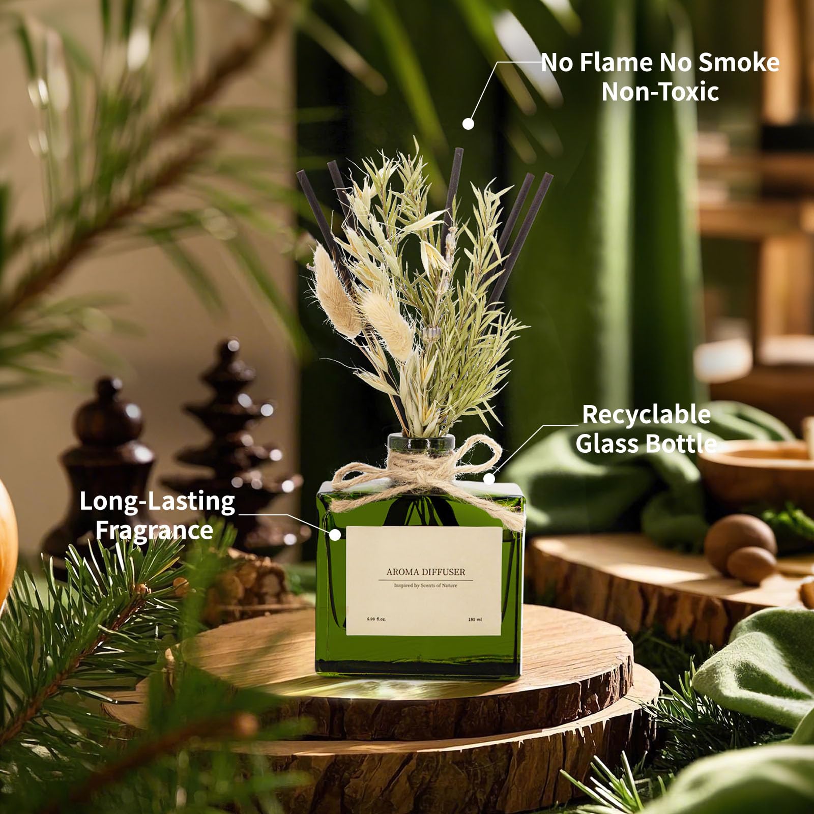 Reed Diffuser, 4 oz Earthy Sandalwood Scent Diffuser with 7 Sticks, Long Lasting Reed diffusers for Home, Elegant Fragrance for Bathroom Bedroom Office Decor, Air Fresh