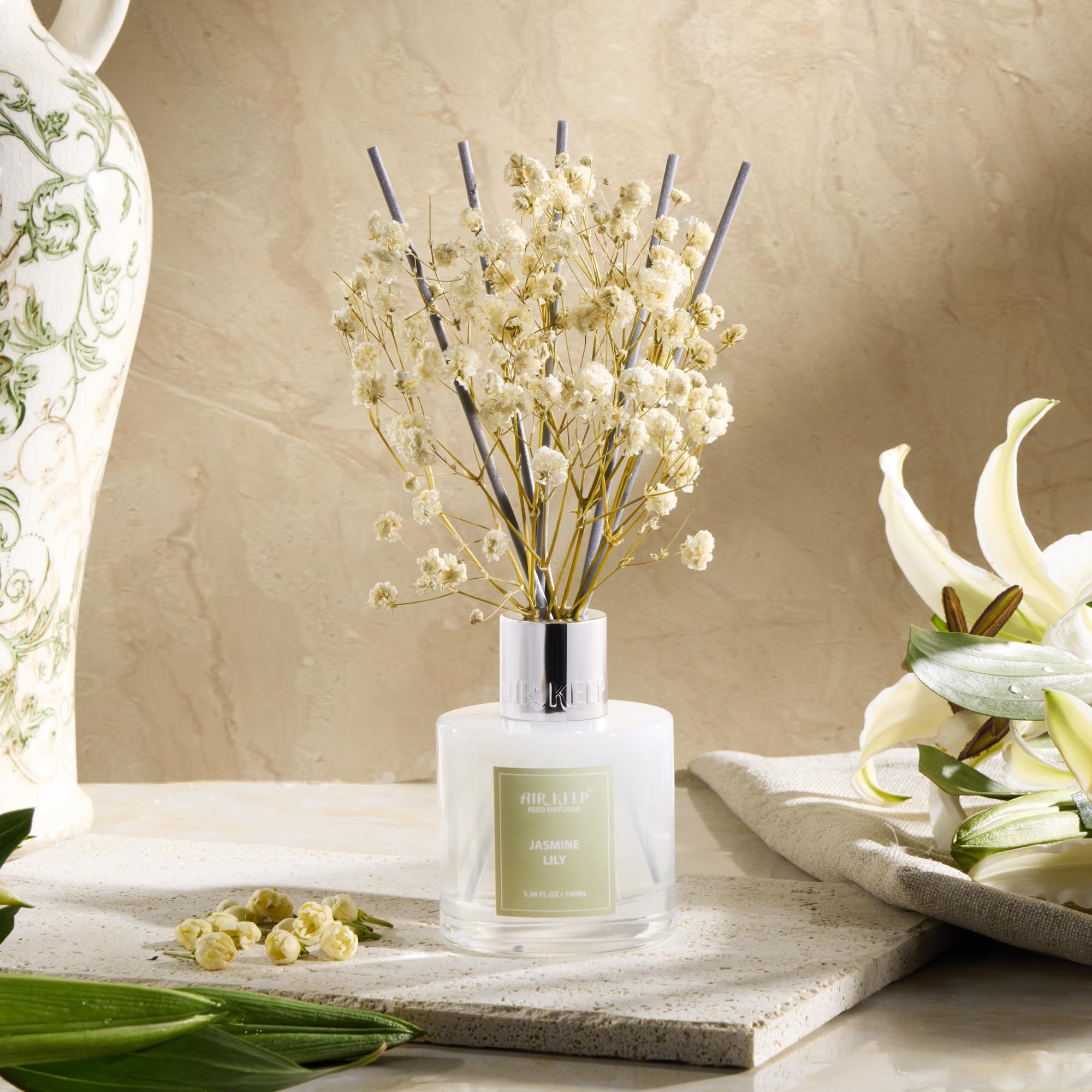 Airkeep Reed Diffuser Set,3.38 fl oz (100 ml) - Clean Linen Oil Diffusers with 8 Reed Sticks,Home Fragrance Reed Diffuser for Bathroom Shelf Decor