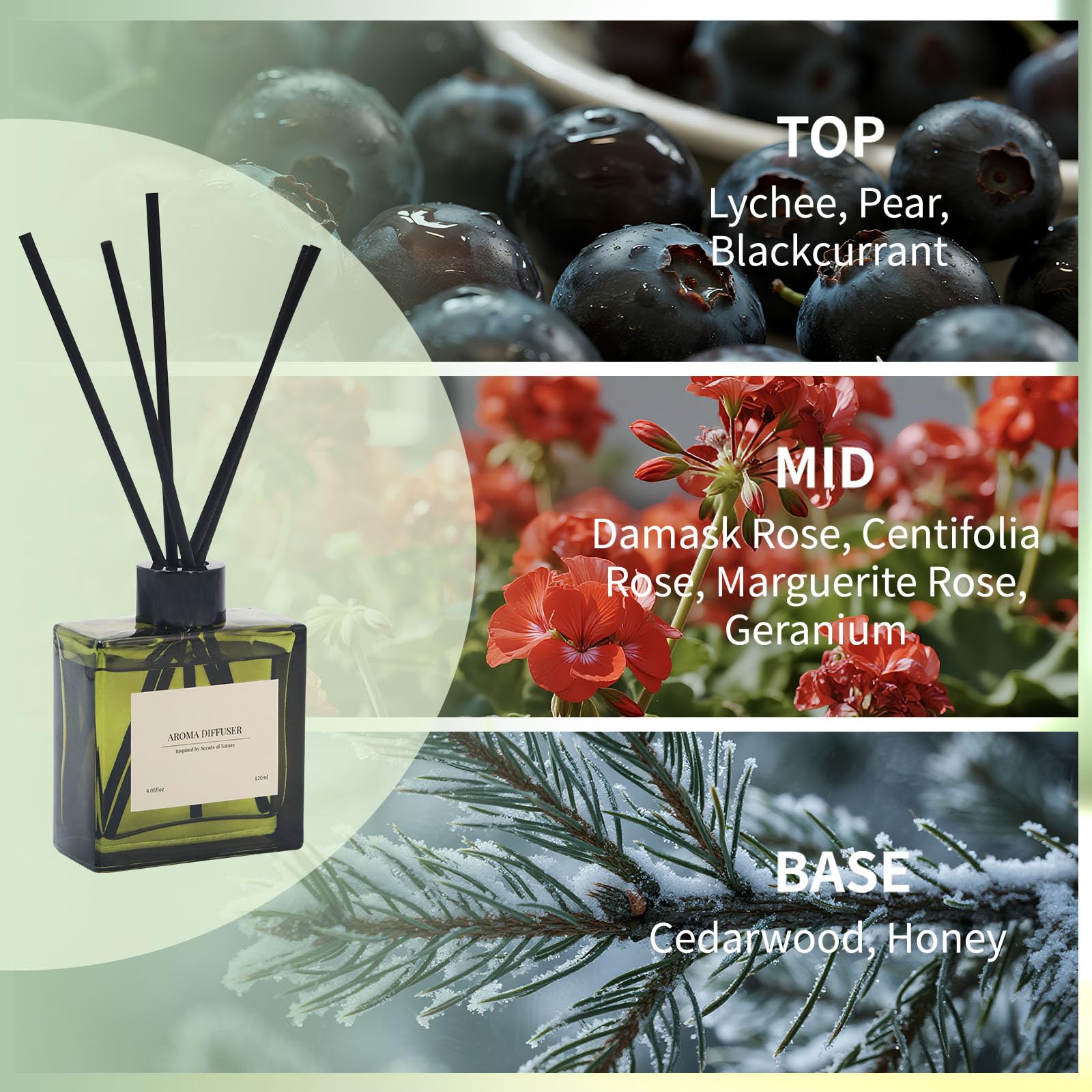 Reed Diffuser, 4 oz Earthy Sandalwood Scent Diffuser with 7 Sticks, Long Lasting Reed diffusers for Home, Elegant Fragrance for Bathroom Bedroom Office Decor, Air Fresh