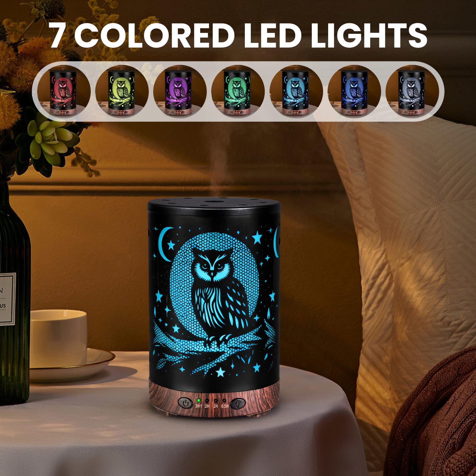 Essential Oil Diffuser 120ML Metal Aromatherapy Diffuser with Timer, Cool Mist Humidifier with Auto Shut-Off & 7 Color Lights for Home Office Spa (Tree)