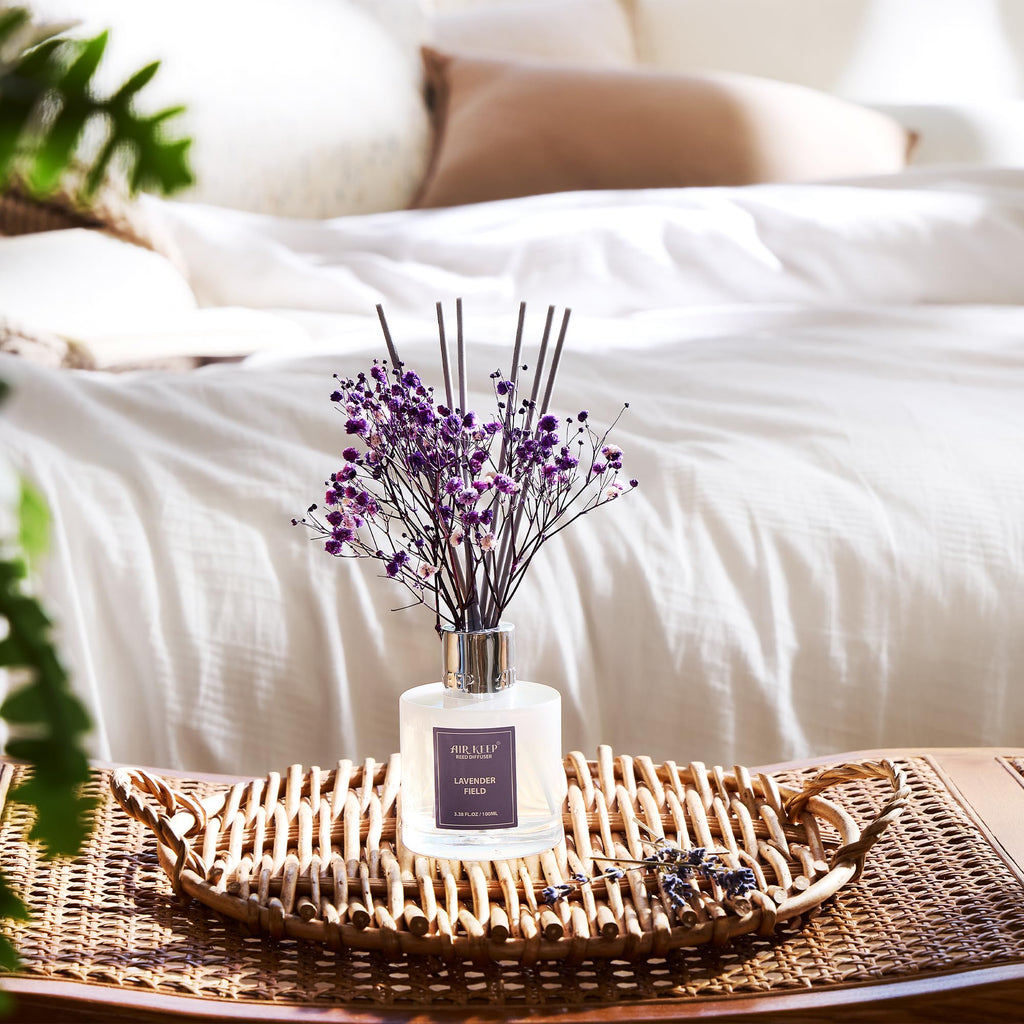 Airkeep Reed Diffuser Set,3.38 fl oz (100 ml) - Clean Linen Oil Diffusers with 8 Reed Sticks,Home Fragrance Reed Diffuser for Bathroom Shelf Decor