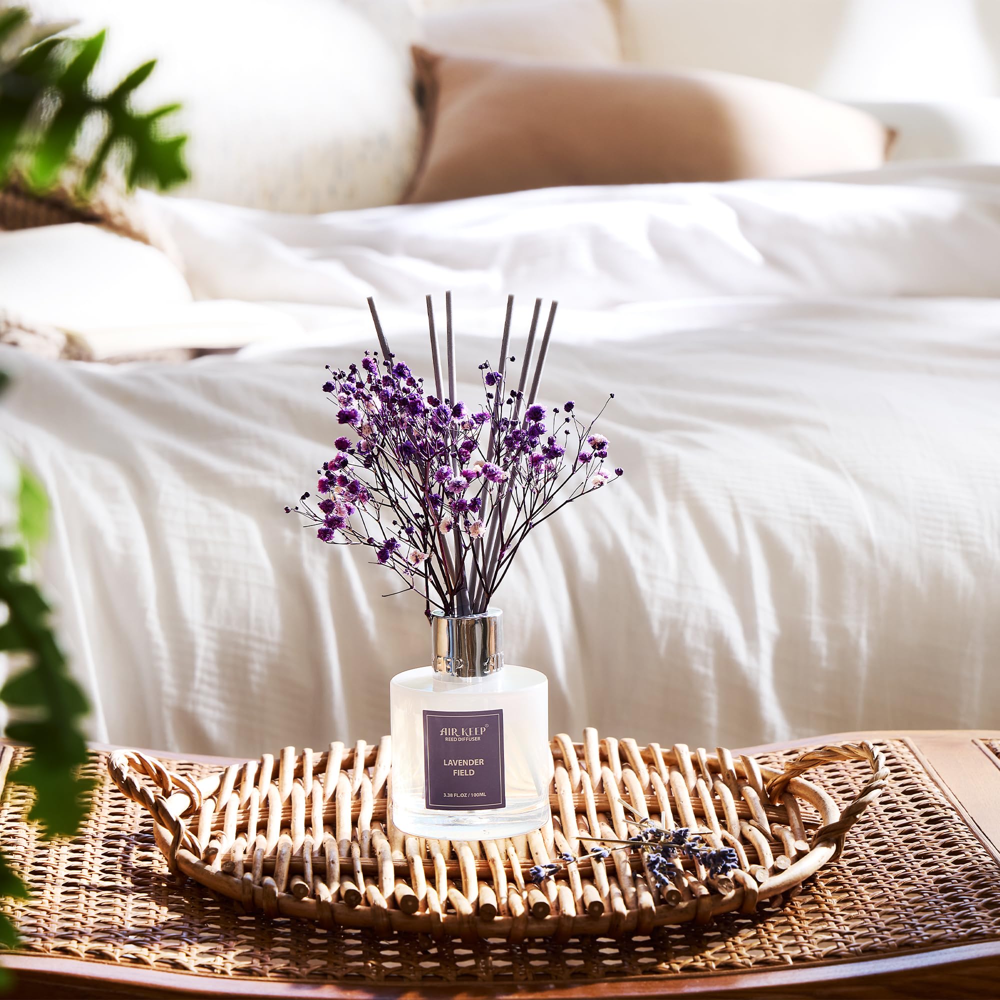 Airkeep Reed Diffuser Set,3.38 fl oz (100 ml) - Clean Linen Oil Diffusers with 8 Reed Sticks,Home Fragrance Reed Diffuser for Bathroom Shelf Decor