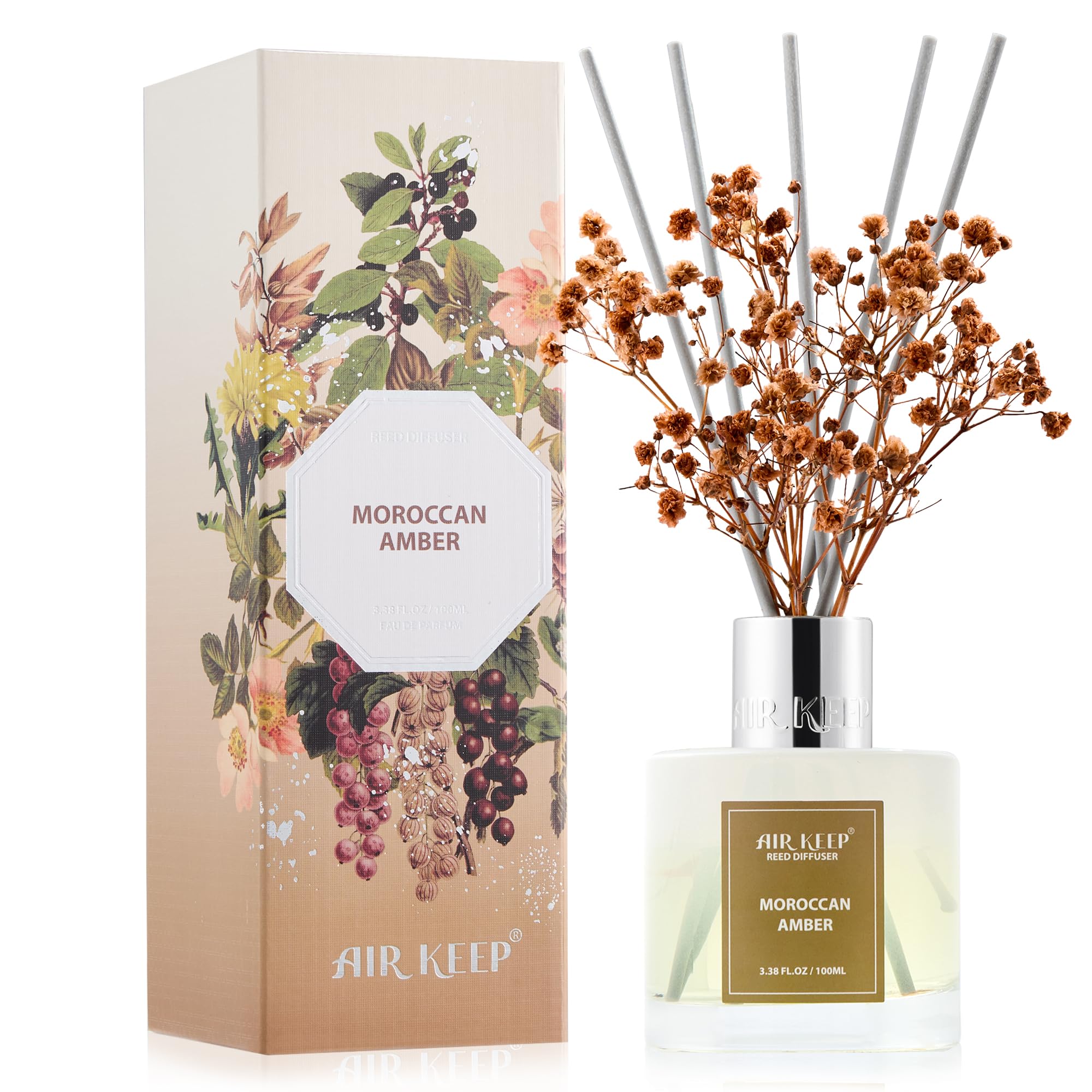 Airkeep Reed Diffuser Set,3.38 fl oz (100 ml) - Clean Linen Oil Diffusers with 8 Reed Sticks,Home Fragrance Reed Diffuser for Bathroom Shelf Decor