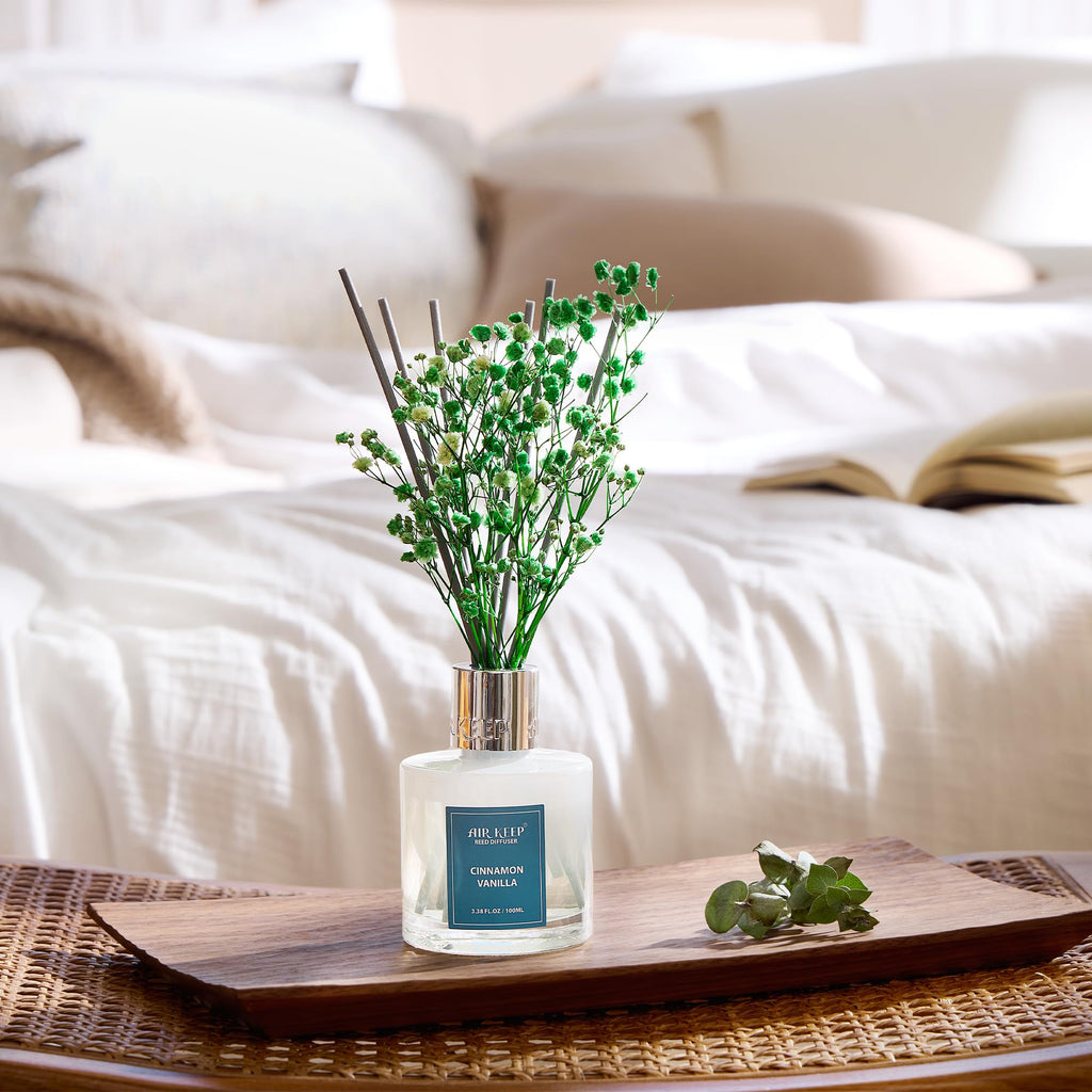 Airkeep Reed Diffuser Set,3.38 fl oz (100 ml) - Clean Linen Oil Diffusers with 8 Reed Sticks,Home Fragrance Reed Diffuser for Bathroom Shelf Decor