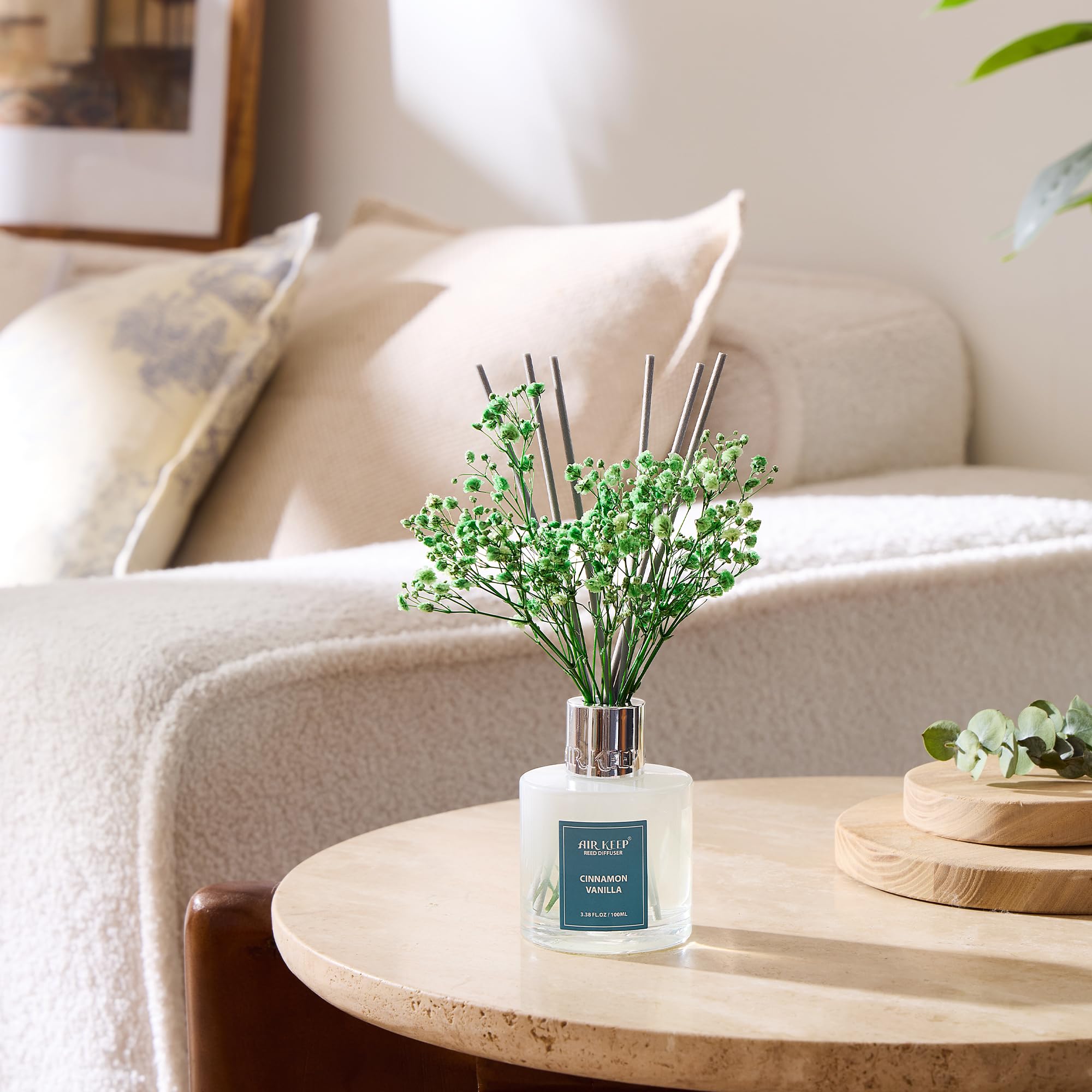 Airkeep Reed Diffuser Set,3.38 fl oz (100 ml) - Clean Linen Oil Diffusers with 8 Reed Sticks,Home Fragrance Reed Diffuser for Bathroom Shelf Decor