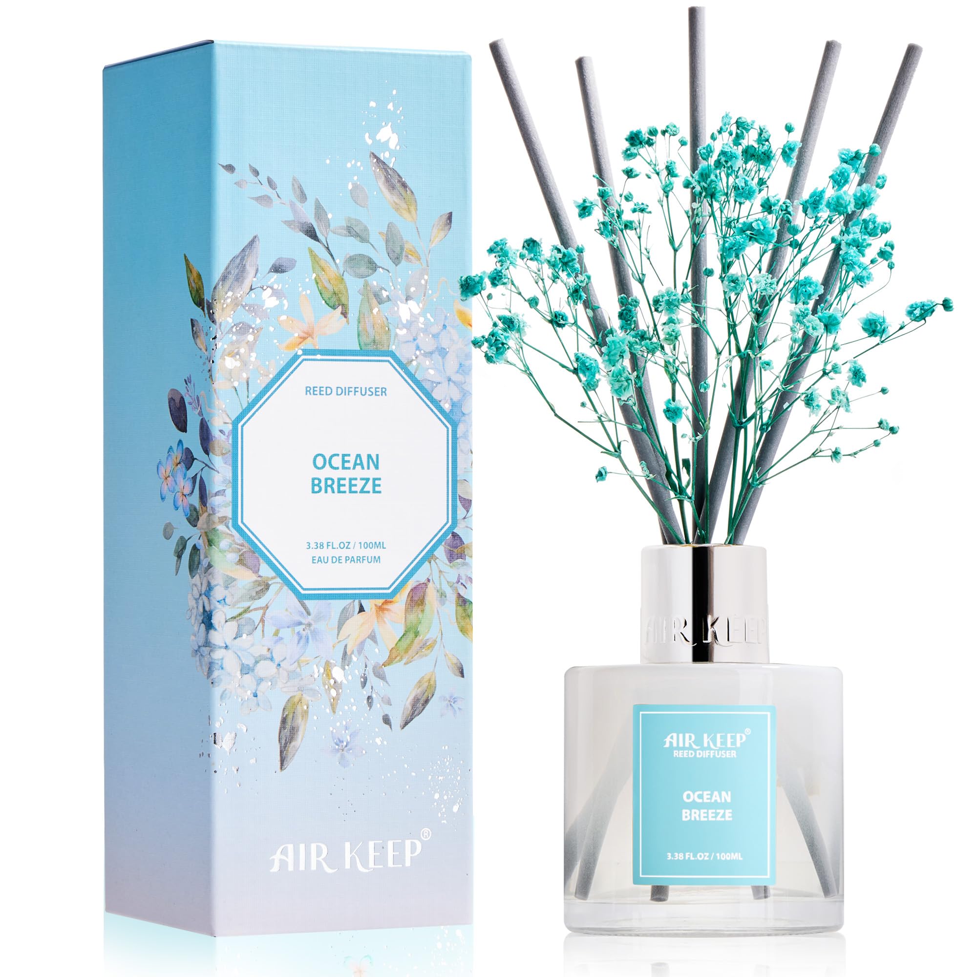 Airkeep Reed Diffuser Set,3.38 fl oz (100 ml) - Clean Linen Oil Diffusers with 8 Reed Sticks,Home Fragrance Reed Diffuser for Bathroom Shelf Decor
