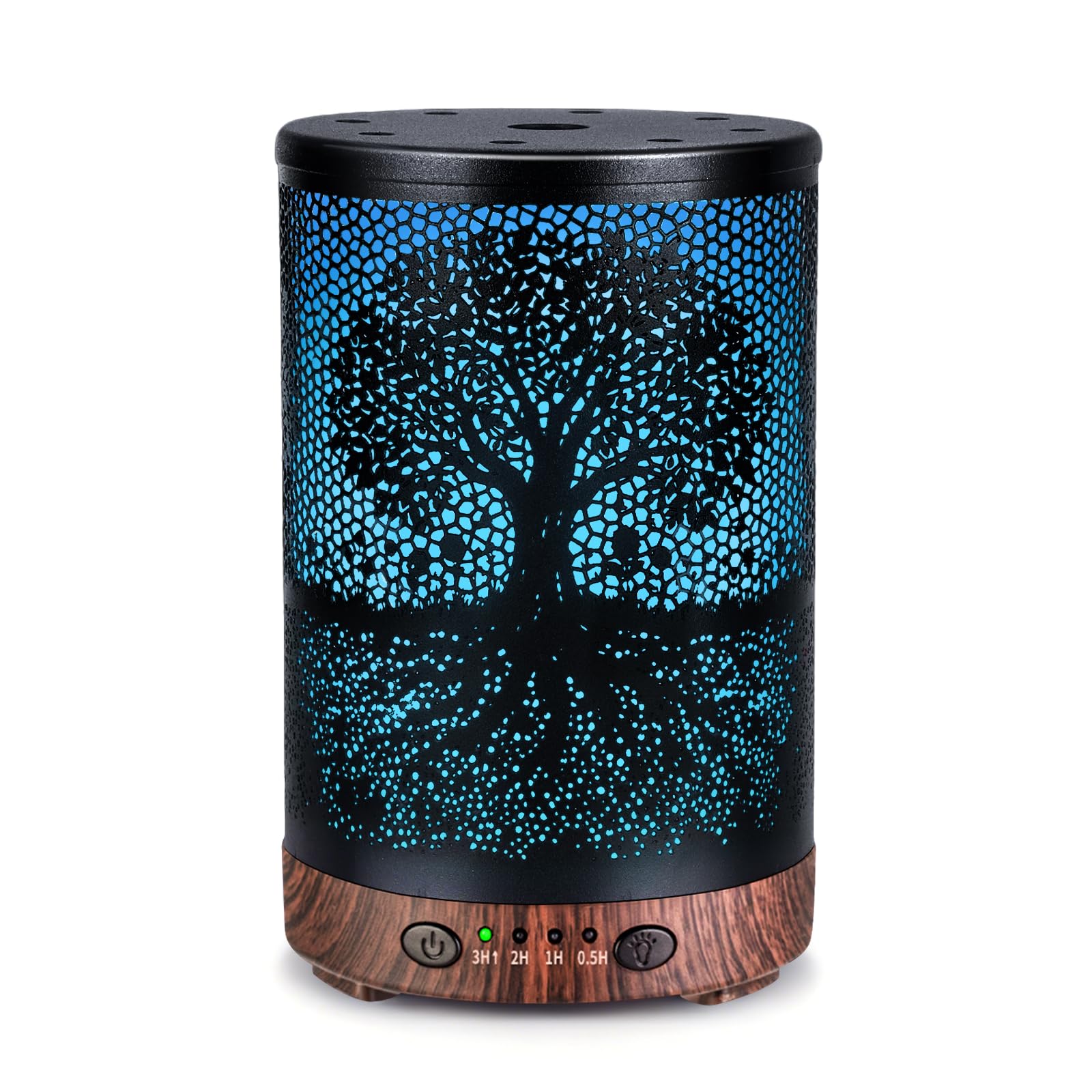 Essential Oil Diffuser 120ML Metal Aromatherapy Diffuser with Timer, Cool Mist Humidifier with Auto Shut-Off & 7 Color Lights for Home Office Spa (Tree)