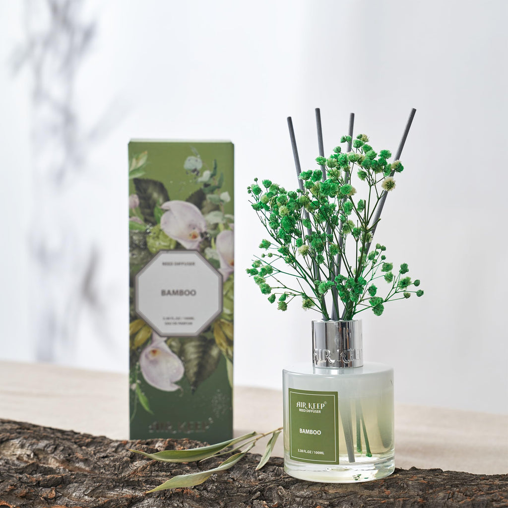 Airkeep Reed Diffuser Set,3.38 fl oz (100 ml) - Clean Linen Oil Diffusers with 8 Reed Sticks,Home Fragrance Reed Diffuser for Bathroom Shelf Decor