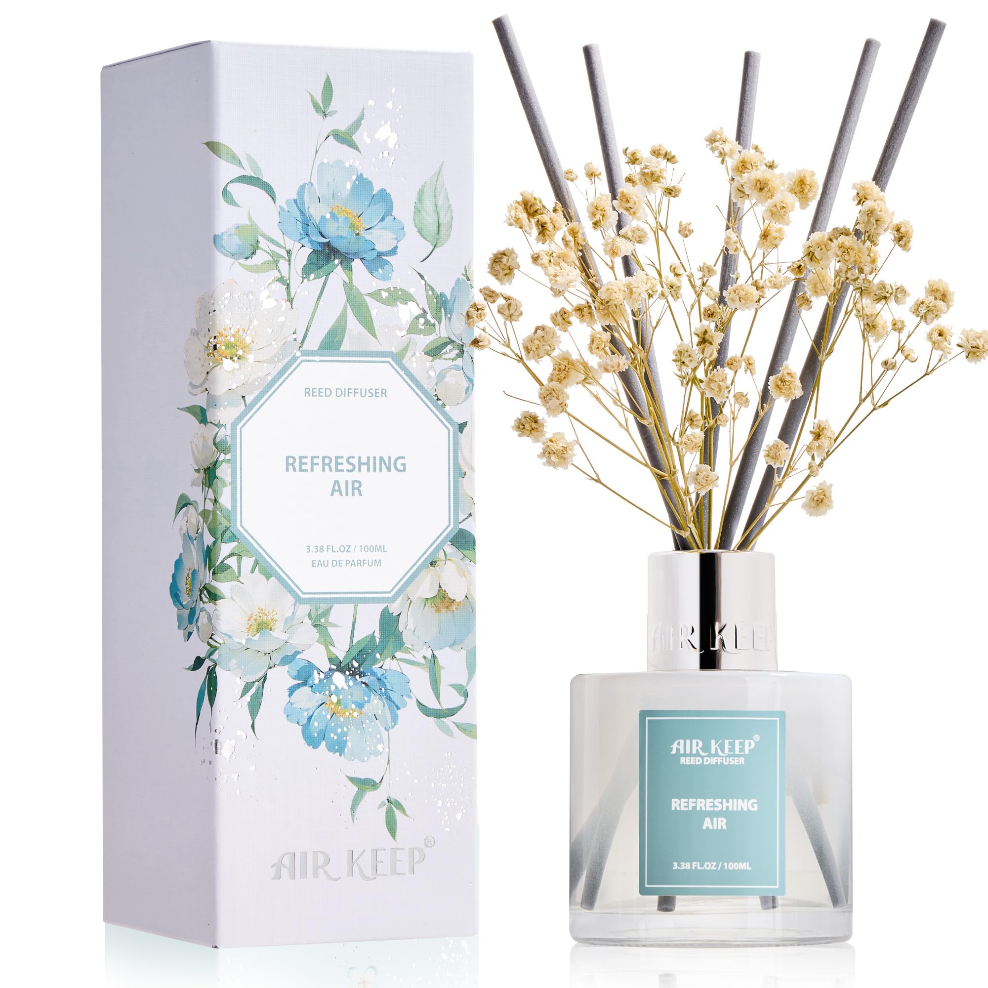 Airkeep Reed Diffuser Set,3.38 fl oz (100 ml) - Clean Linen Oil Diffusers with 8 Reed Sticks,Home Fragrance Reed Diffuser for Bathroom Shelf Decor