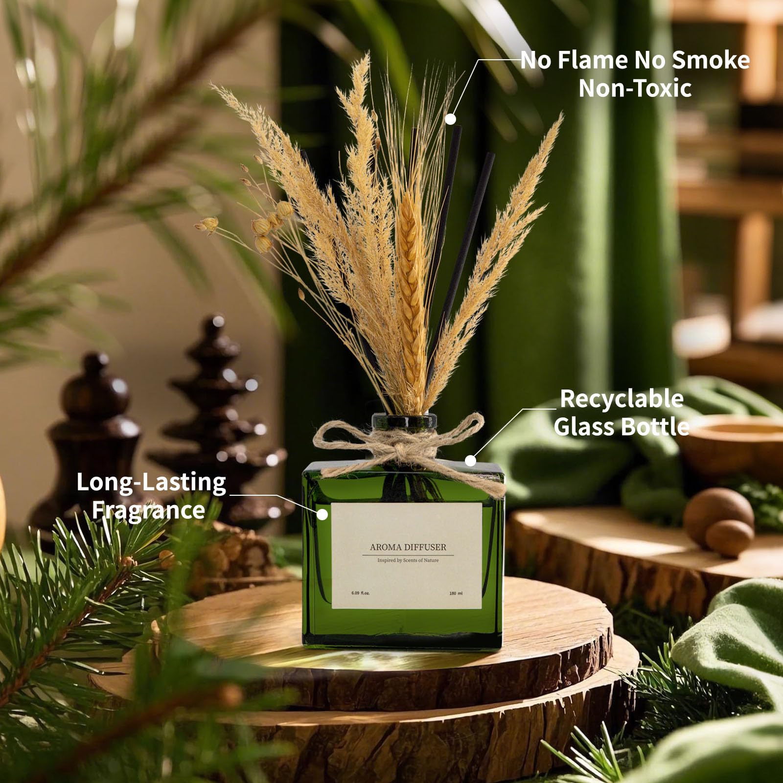 Reed Diffuser, 4 oz Earthy Sandalwood Scent Diffuser with 7 Sticks, Long Lasting Reed diffusers for Home, Elegant Fragrance for Bathroom Bedroom Office Decor, Air Fresh