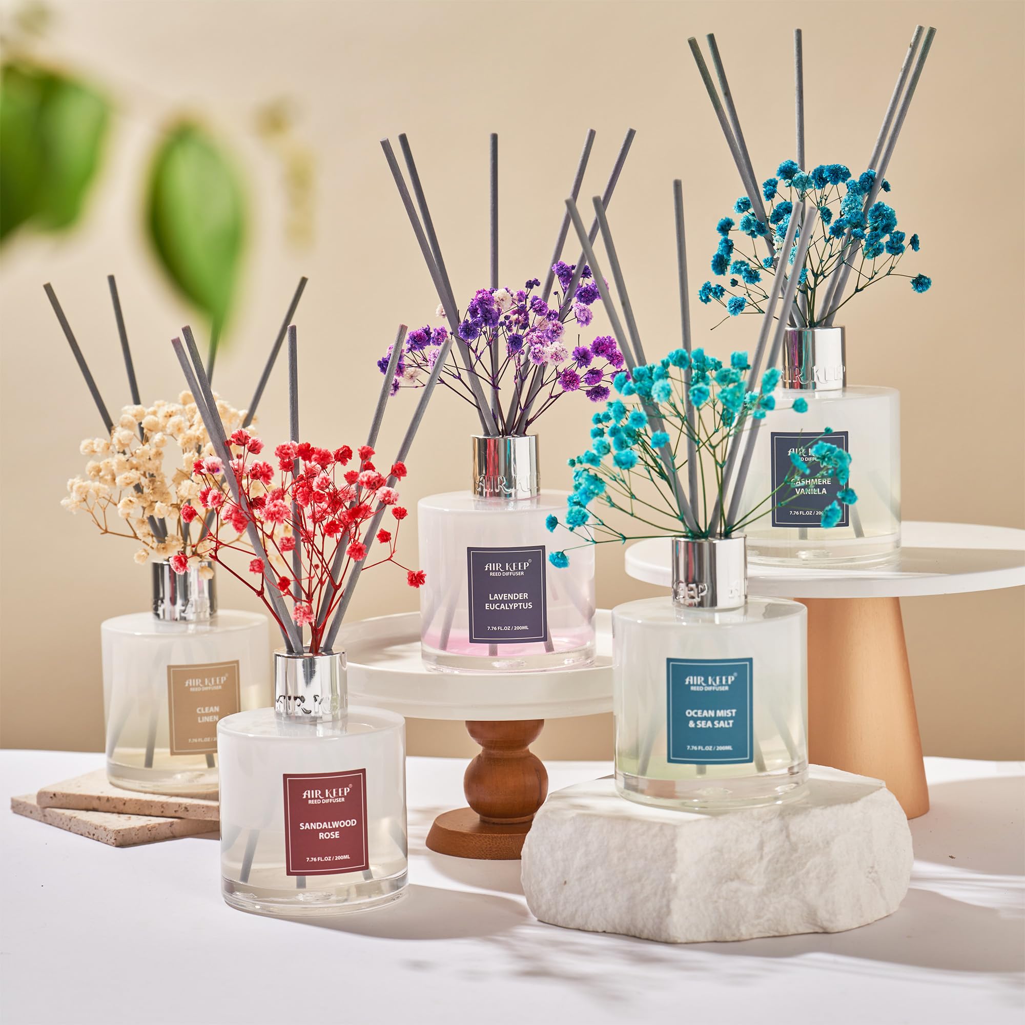 Airkeep Reed Diffuser Set,3.38 fl oz (100 ml) - Clean Linen Oil Diffusers with 8 Reed Sticks,Home Fragrance Reed Diffuser for Bathroom Shelf Decor