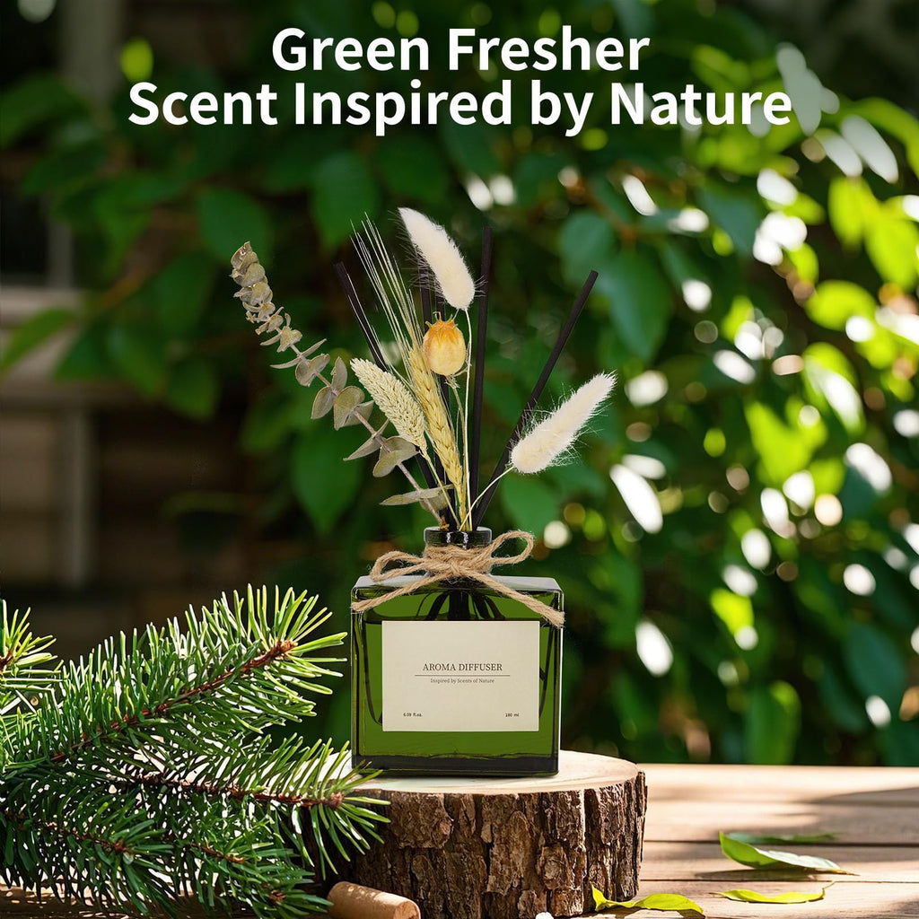 Reed Diffuser, 4 oz Earthy Sandalwood Scent Diffuser with 7 Sticks, Long Lasting Reed diffusers for Home, Elegant Fragrance for Bathroom Bedroom Office Decor, Air Fresh