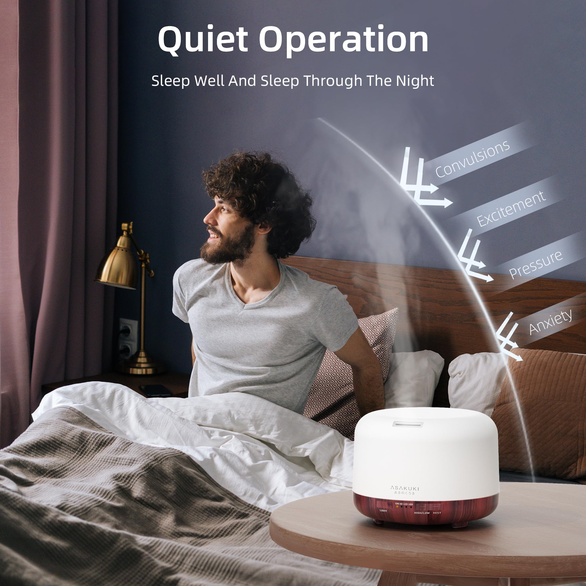 ASAKUKI Essential Oil Diffuser 500ml, Ultrasonic Aromatherapy Humidifier with Remote Control, 7 LED Colors, Timer & Auto-Off, Large Room Diffuser Valentine's Gift (Yellow)