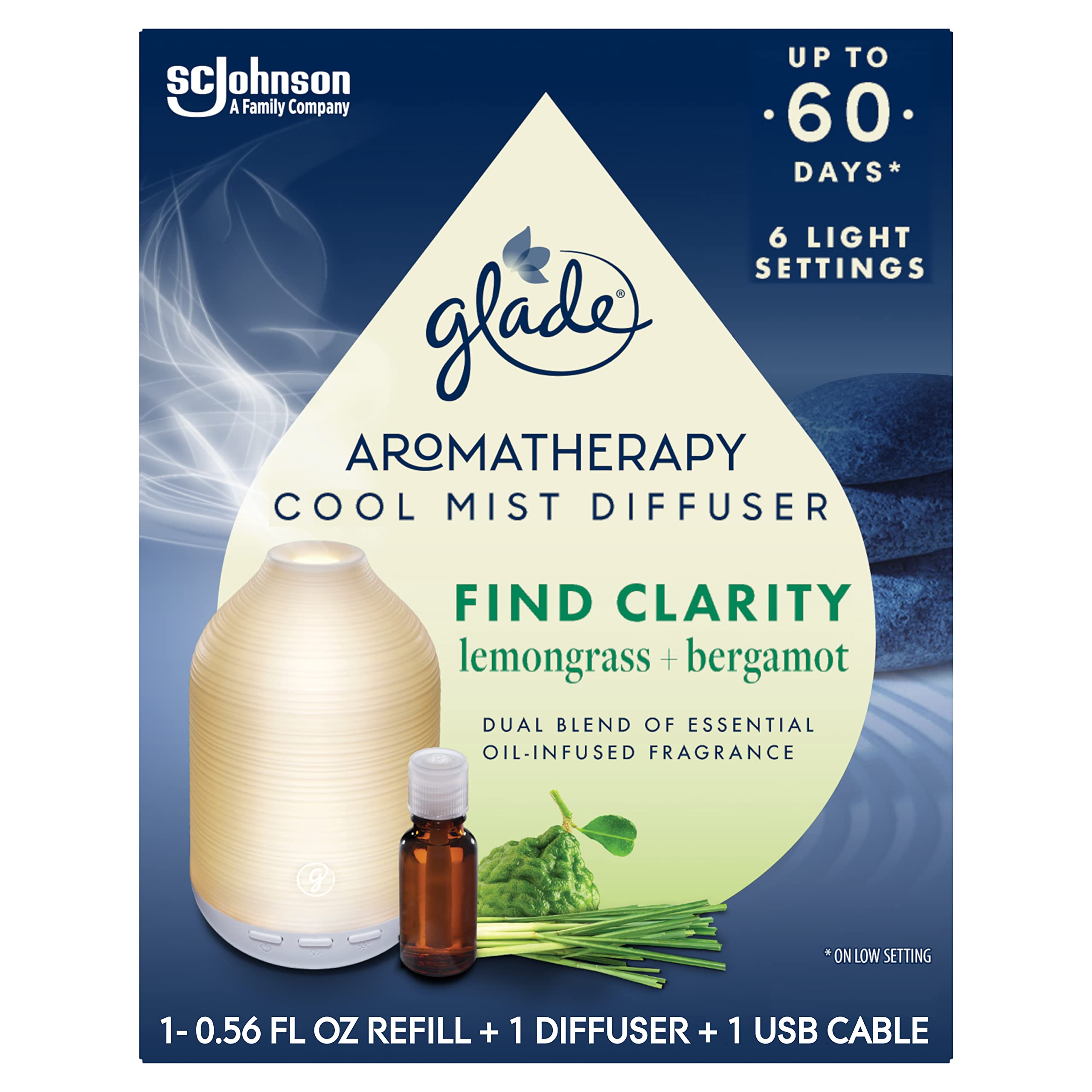 Glade Aromatherapy Diffuser & Essential Oil, Air Freshener for Home, Choose Calm Scent with Notes of Lavender & Sandalwood, 0.56 Fl Oz