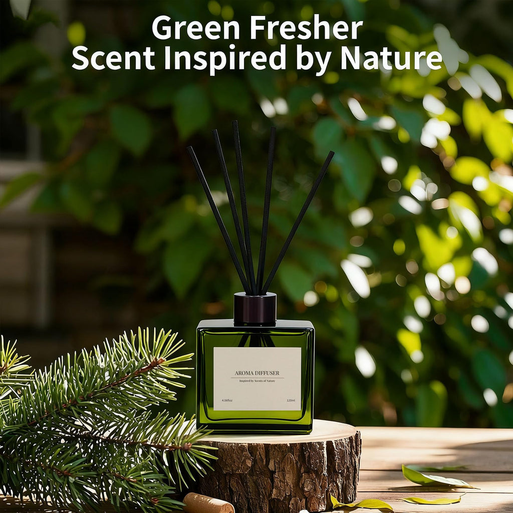 Reed Diffuser, 4 oz Earthy Sandalwood Scent Diffuser with 7 Sticks, Long Lasting Reed diffusers for Home, Elegant Fragrance for Bathroom Bedroom Office Decor, Air Fresh