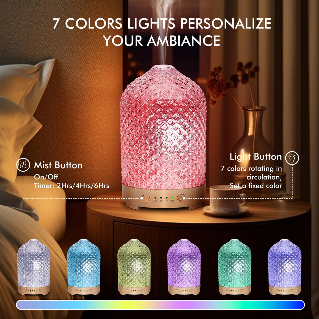 Essential Oil Diffuser 200ml-Ultrasonic Aroma Diffuser with 4 Timers, Aromatherapy Diffuser 7 Color LED Lights with Auto Shut-Off Protection for Home Office Yoga Valentine Gift (Ceramic White)