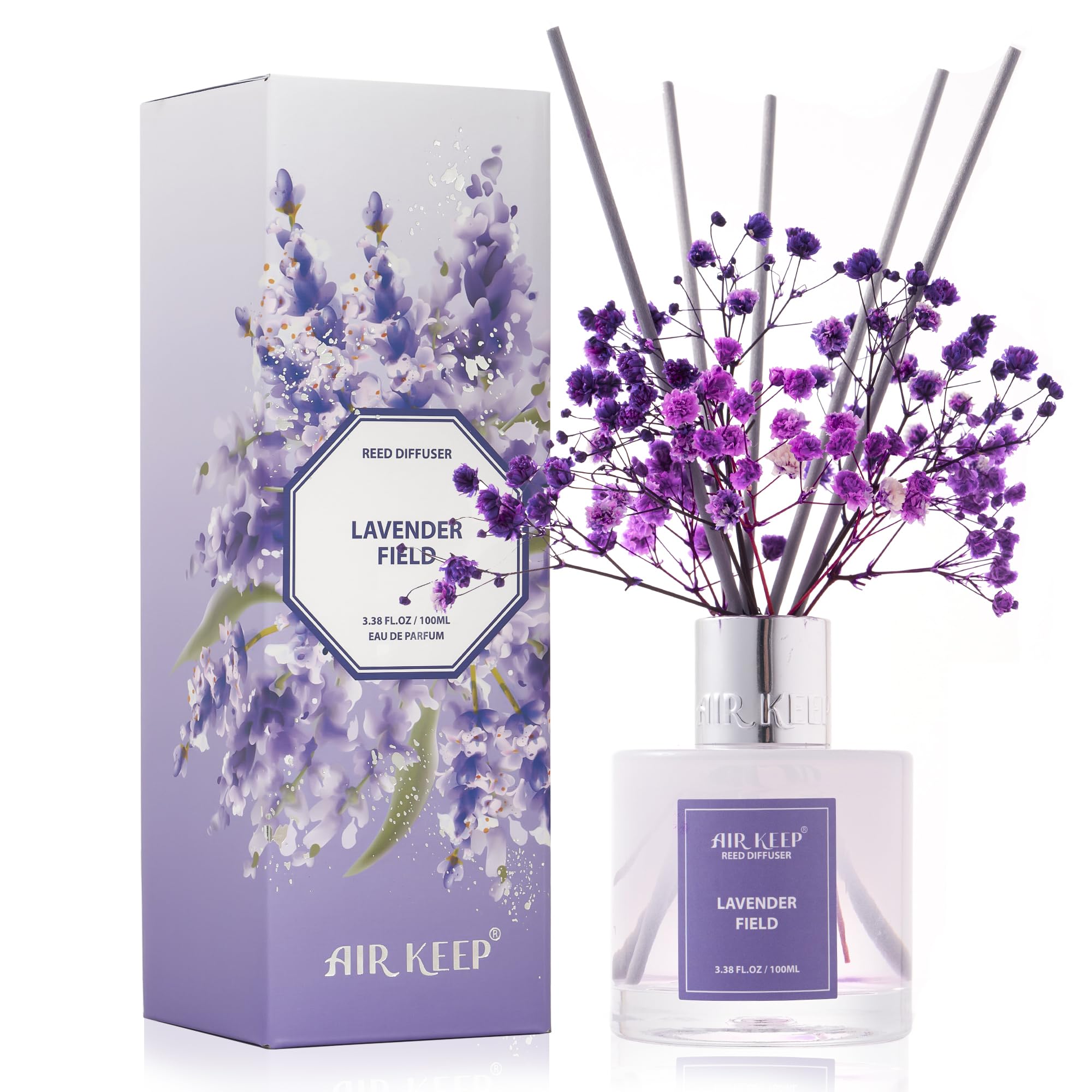 Airkeep Reed Diffuser Set,3.38 fl oz (100 ml) - Clean Linen Oil Diffusers with 8 Reed Sticks,Home Fragrance Reed Diffuser for Bathroom Shelf Decor