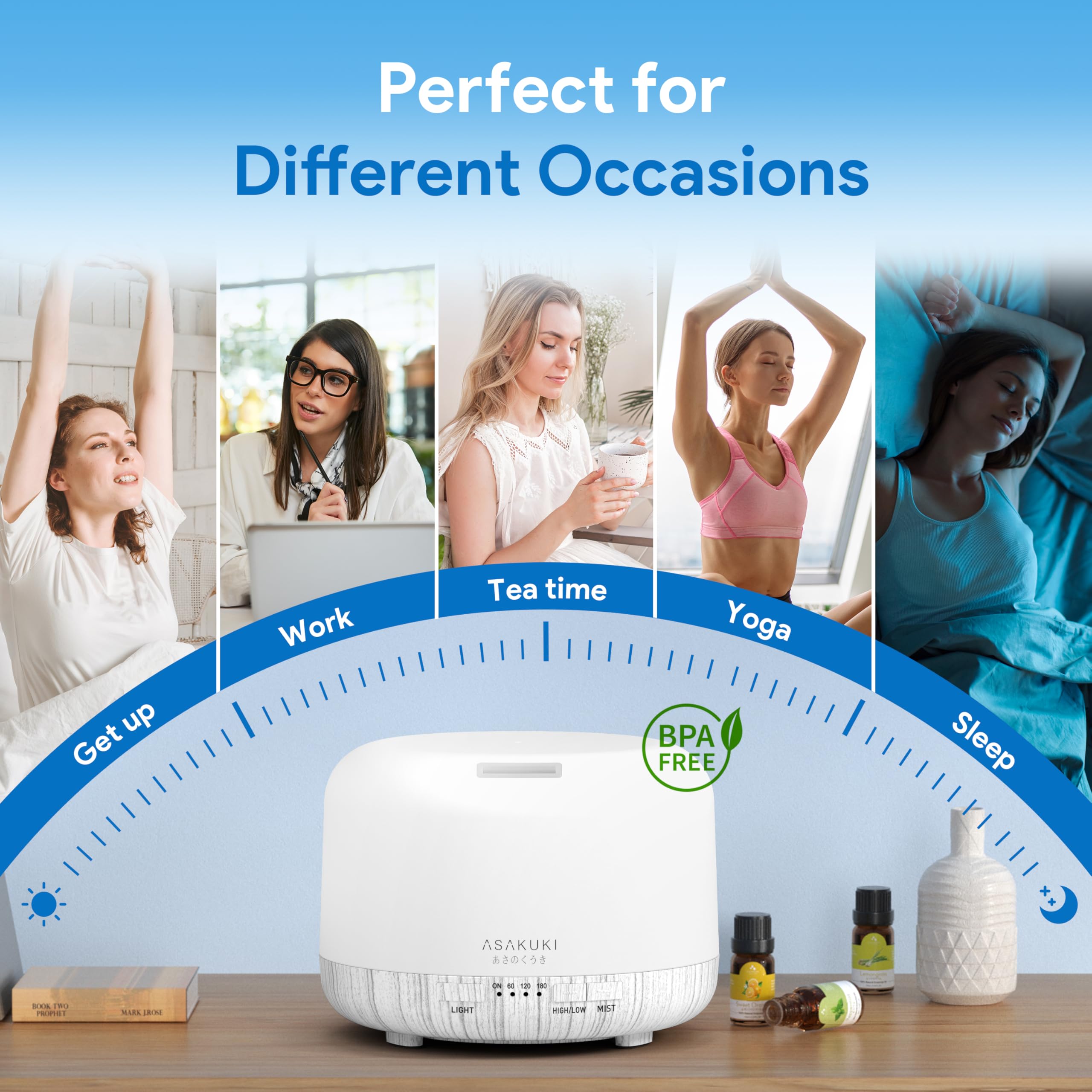 ASAKUKI Essential Oil Diffuser 500ml, Ultrasonic Aromatherapy Humidifier with Remote Control, 7 LED Colors, Timer & Auto-Off, Large Room Diffuser Valentine's Gift (Yellow)